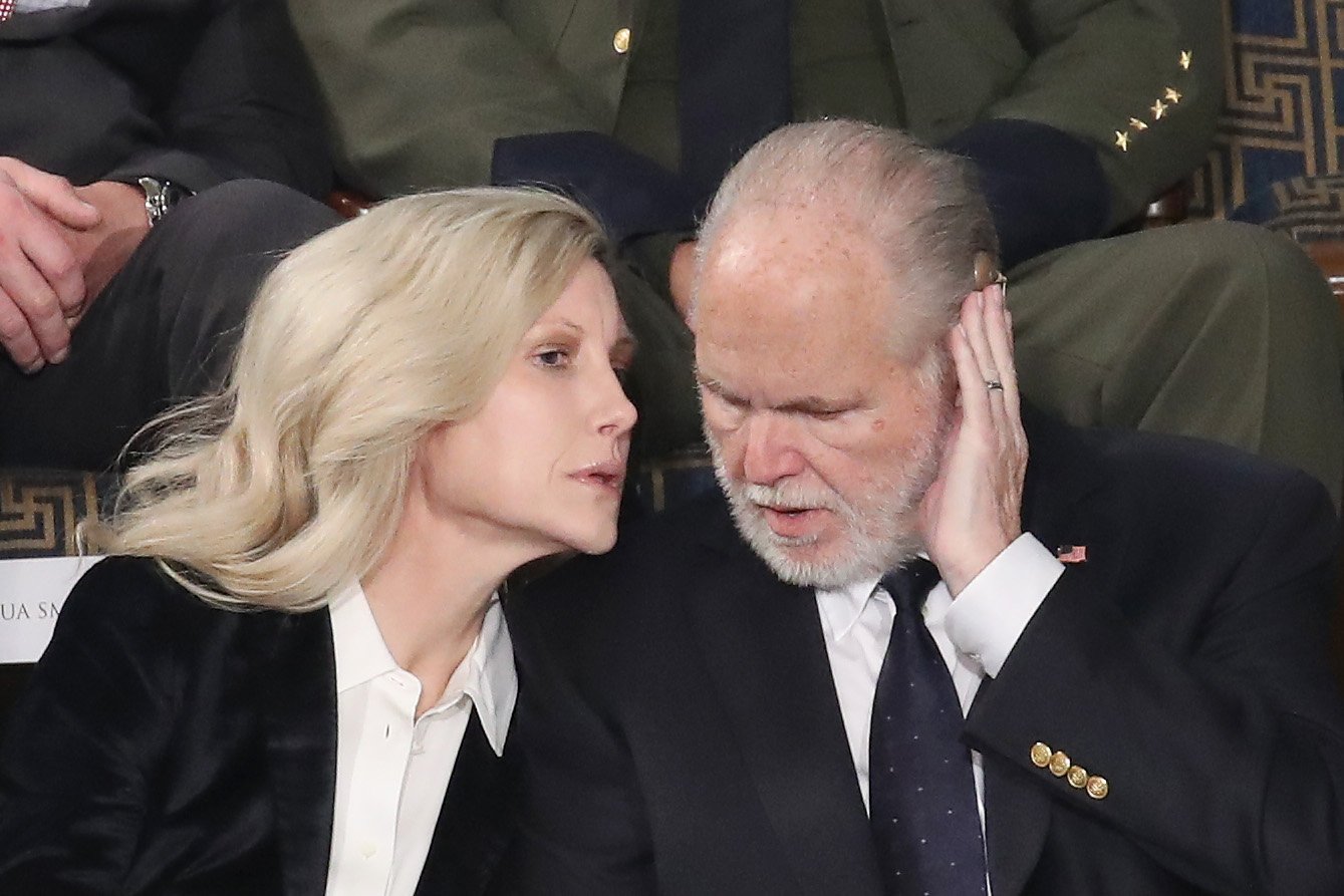 Radio personality Rush Limbaugh and wife Kathryn sit in the First Lady's box ahead of the State of the Union address in the chamber of the U.S. House of Representatives on February 04, 2020, in Washington, DC. | Source: Getty Images