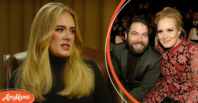 Adele during a "The Q Interview" in 2021 for CBC [Left]  Adele and Simon Konecki attend the 55th Annual GRAMMY Awards, 2013, Los Angeles, California [Right] | Photo: YouTube/q on cbc & Getty Images