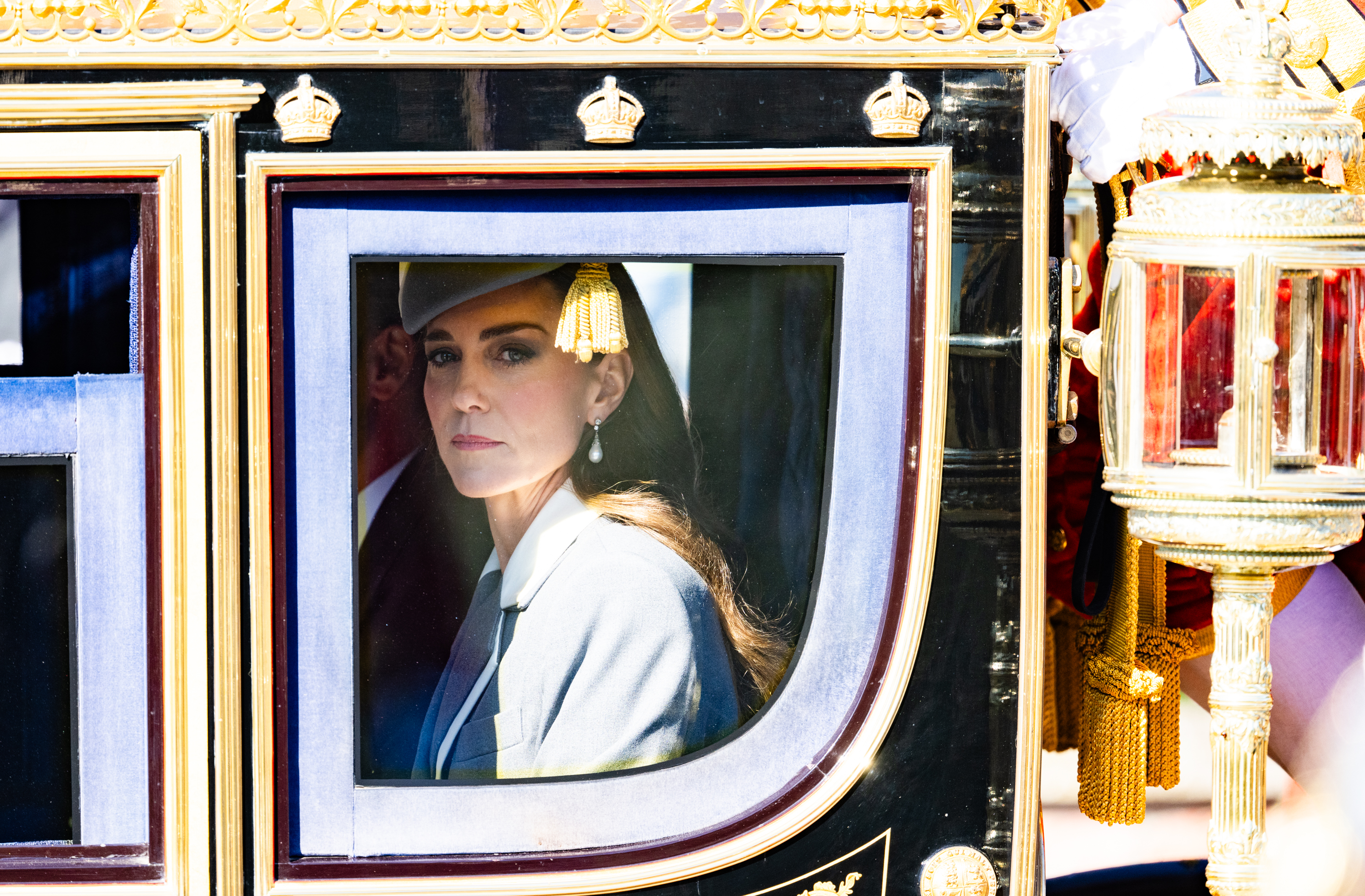 Catherine, Princess of Wales, in the carriage on the first day of the State Visit by the President of the Federal Republic of Nigeria on March 18, 2026, in Windsor, England. | Source: Getty Images