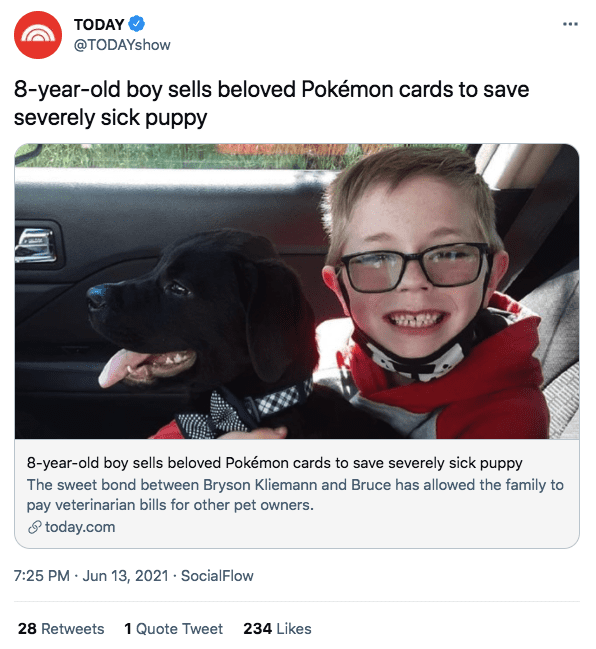 A screenshot of Bryson Kliemann that sold his Pokémon Cards | Photo: twitter.com/TODAY