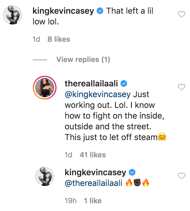 Kevin Casey commented on a video of Laila Ali practicing on a punching bag | Source: Instagram.com/thereallailaali