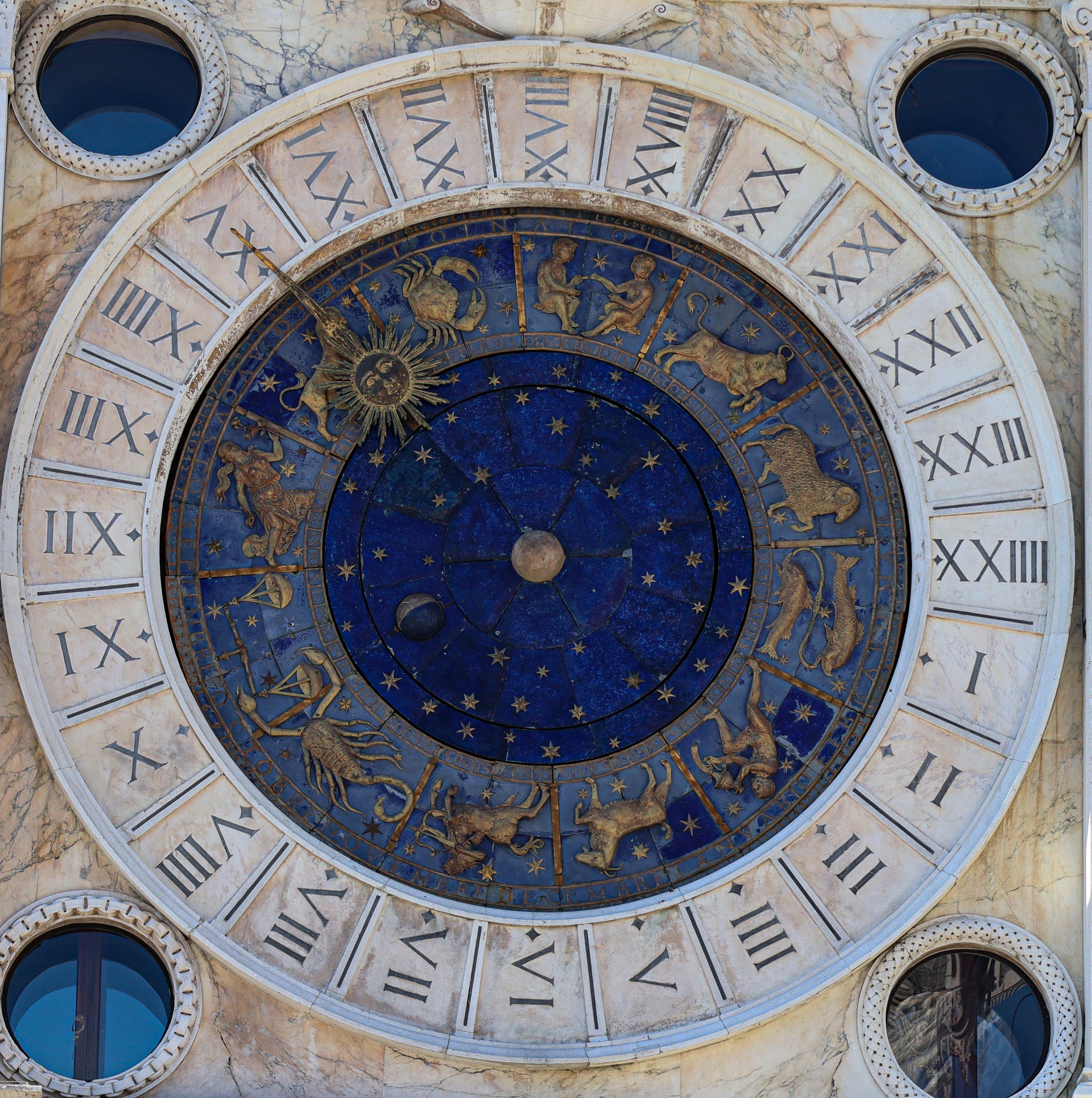 Detail of Saint Mark Square old Clocktower with zodiac signs, planets and stars (15th century). | Source: Pexels