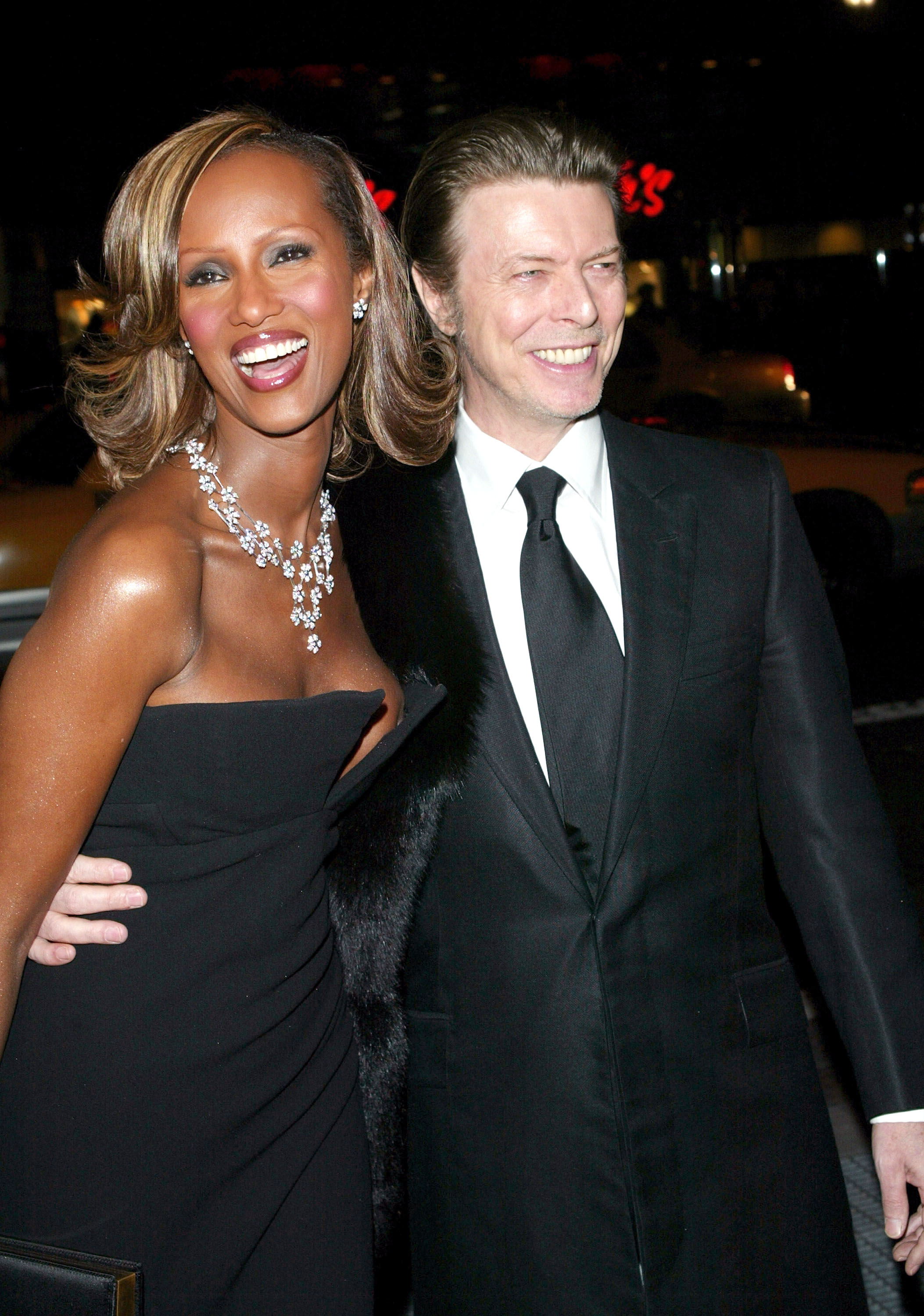 Iman Haywood and David Bowie attend the amFAR Benefit Honors Gala at Cipriani 42nd Street on February 3, 2003, in New York City | Source: Getty Images