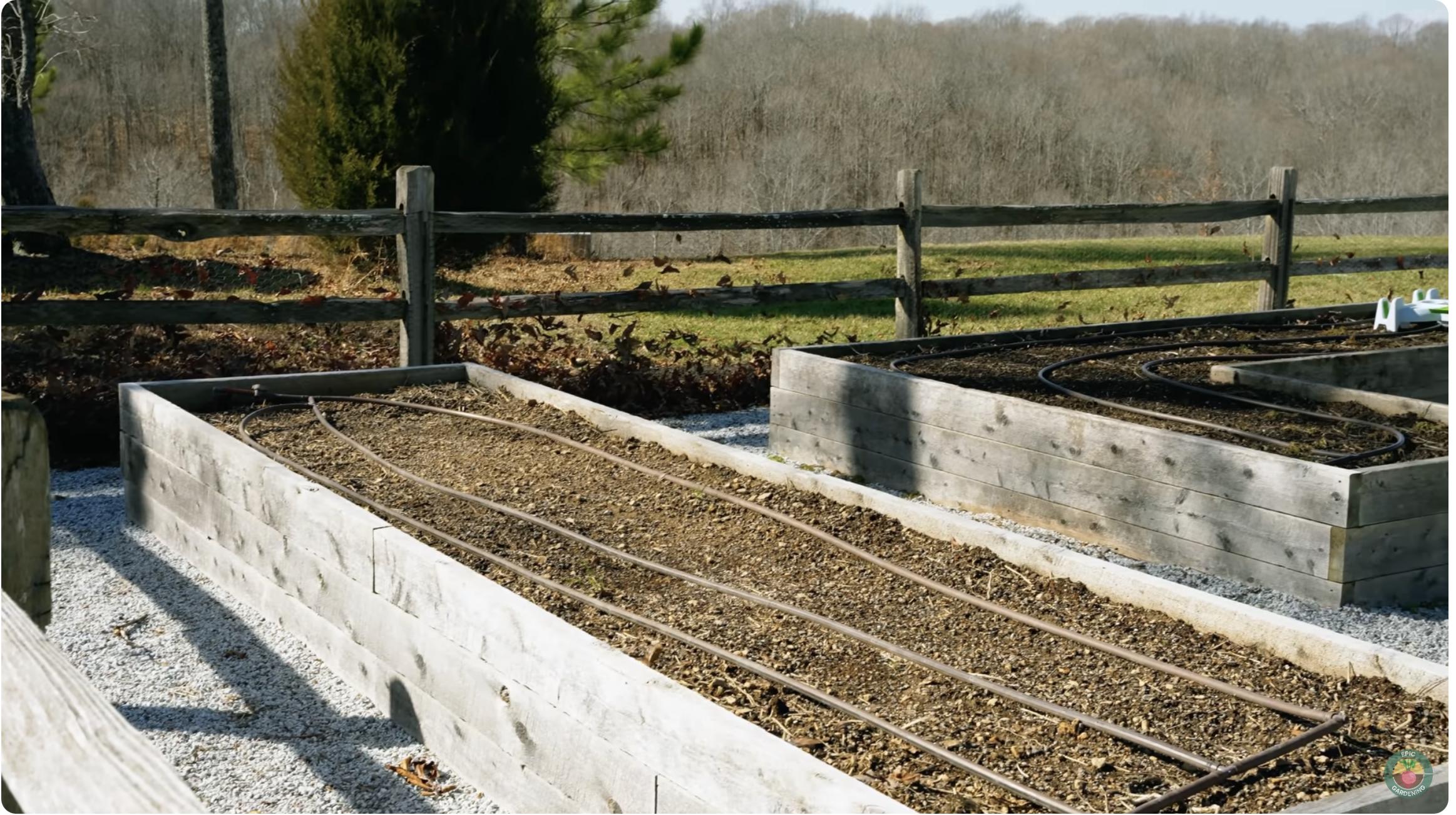 Raised beds pictured at Carrie Underwood's greenhouse on February 18, 2023, in Franklin, Nashville. | Source: YouTube/EpicGardening