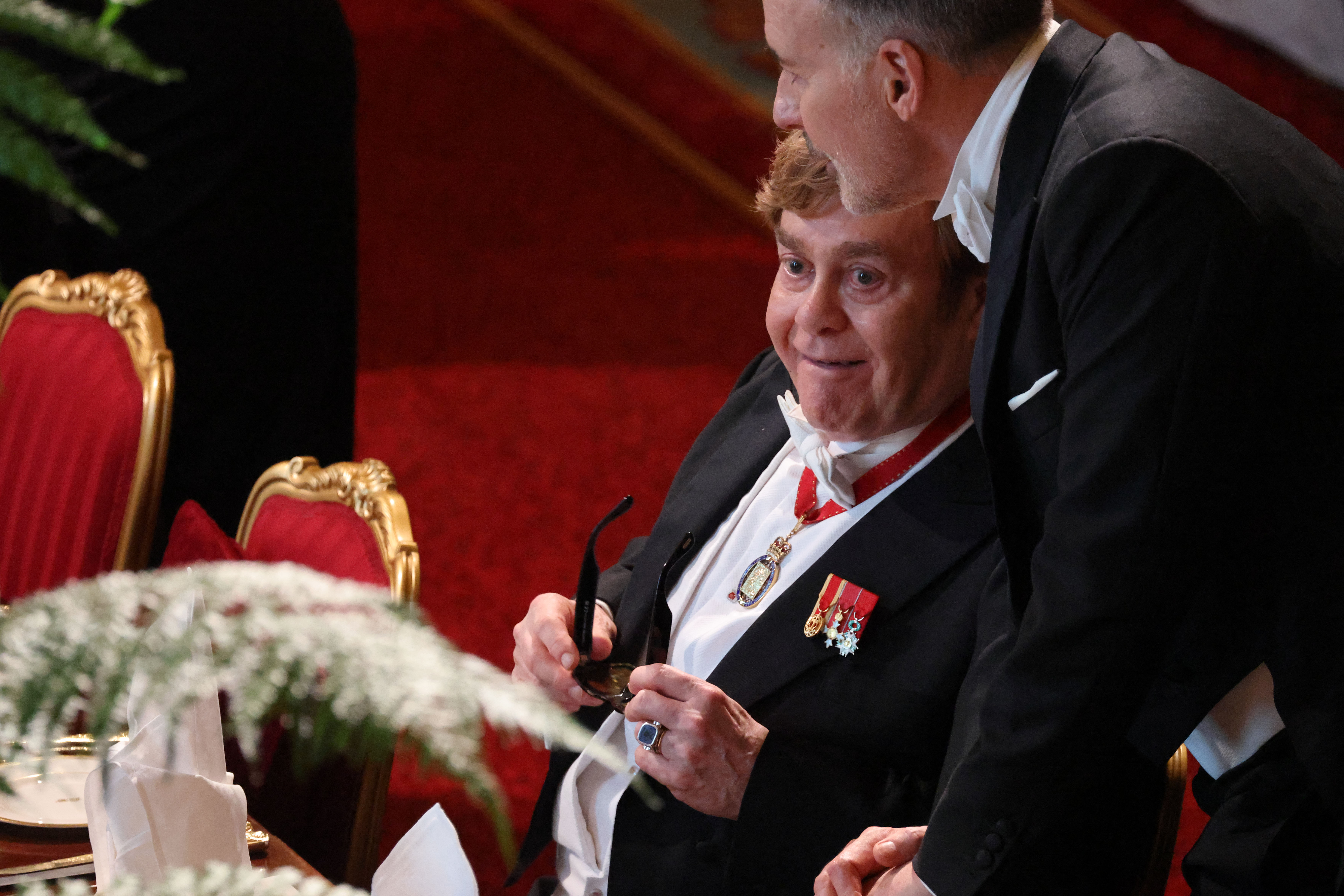 Elton John and David Furnish at the State Banquet on July 8, 2025, in England. | Source: Getty Images