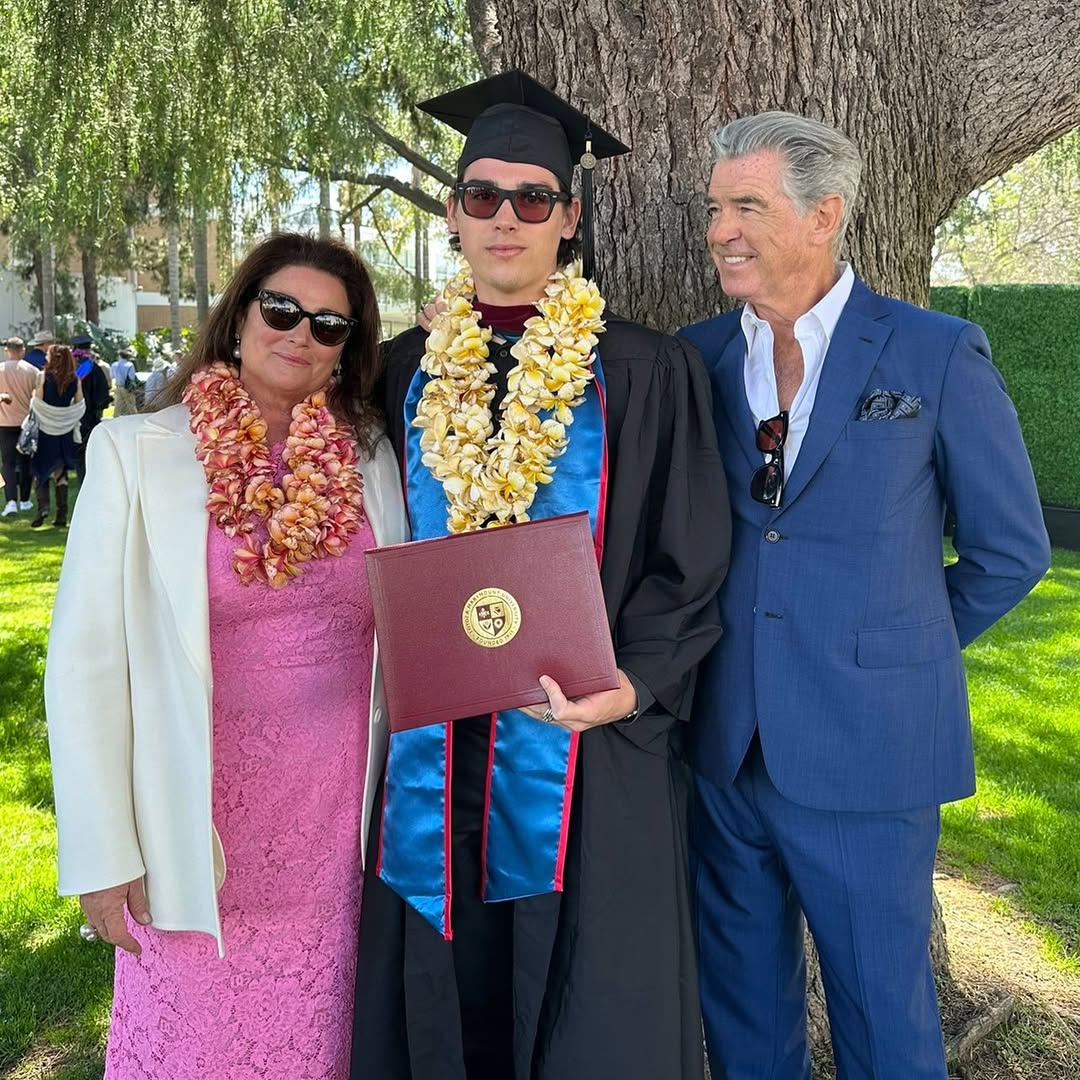 Pierce Brosnan with his wife and son from a post dated May 7, 2023. | Source: Instagram/piercebrosnanofficial