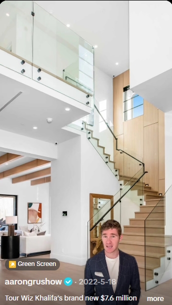 A floating staircase and soaring ceilings highlight the modern design of Wiz Khalifa's Encino estate. | Source: TikTok/aarongrushow