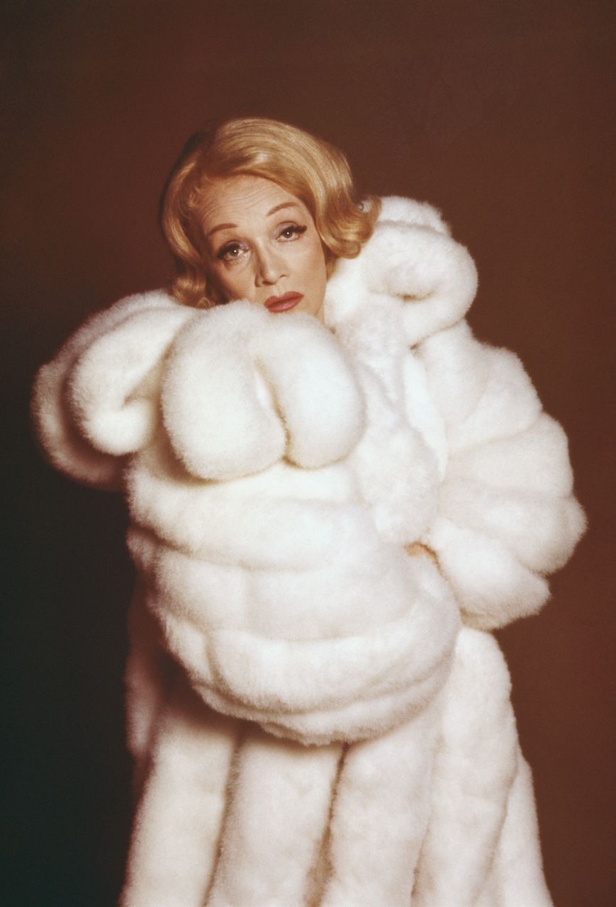 Marlene Dietrich pictured wearing a fur coat at a promotional tour for her television special on January 01, 1973 | Photo: Getty Images