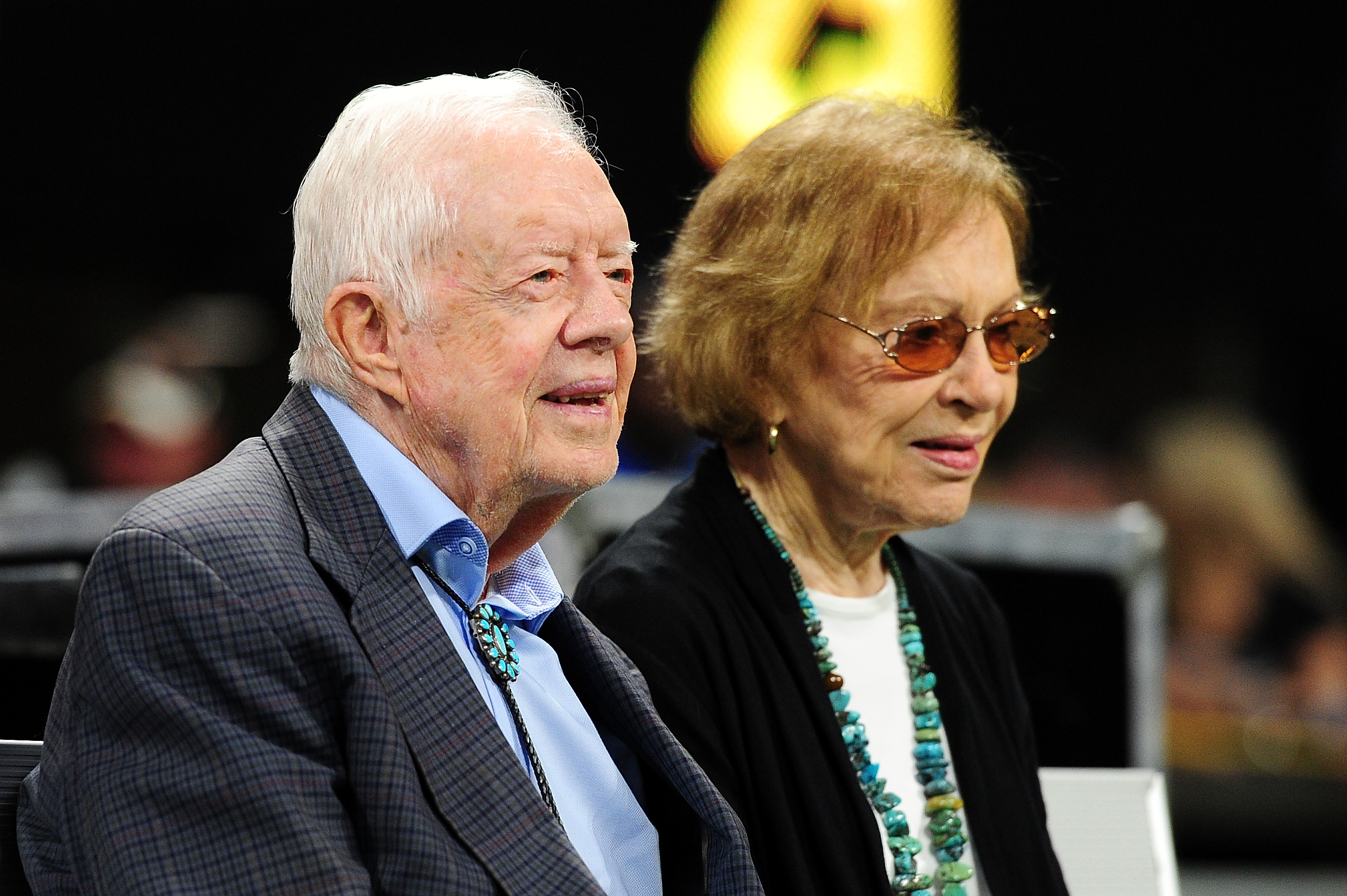 Jimmy Carter  and his wife Rosalynn attending a game between the Atlanta Falcons and the Cincinnati Bengals on September 30, 2018 in Plains, Georgia | Source: Getty Images