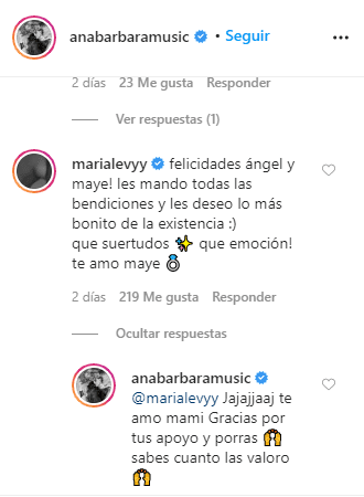 Mensaje de María Levy para Ana Bárbara. | Foto: Instagram/anabarbaramusic Mensaje de María Levy para Ana Bárbara. | Foto: Instagram/anabarbaramusic