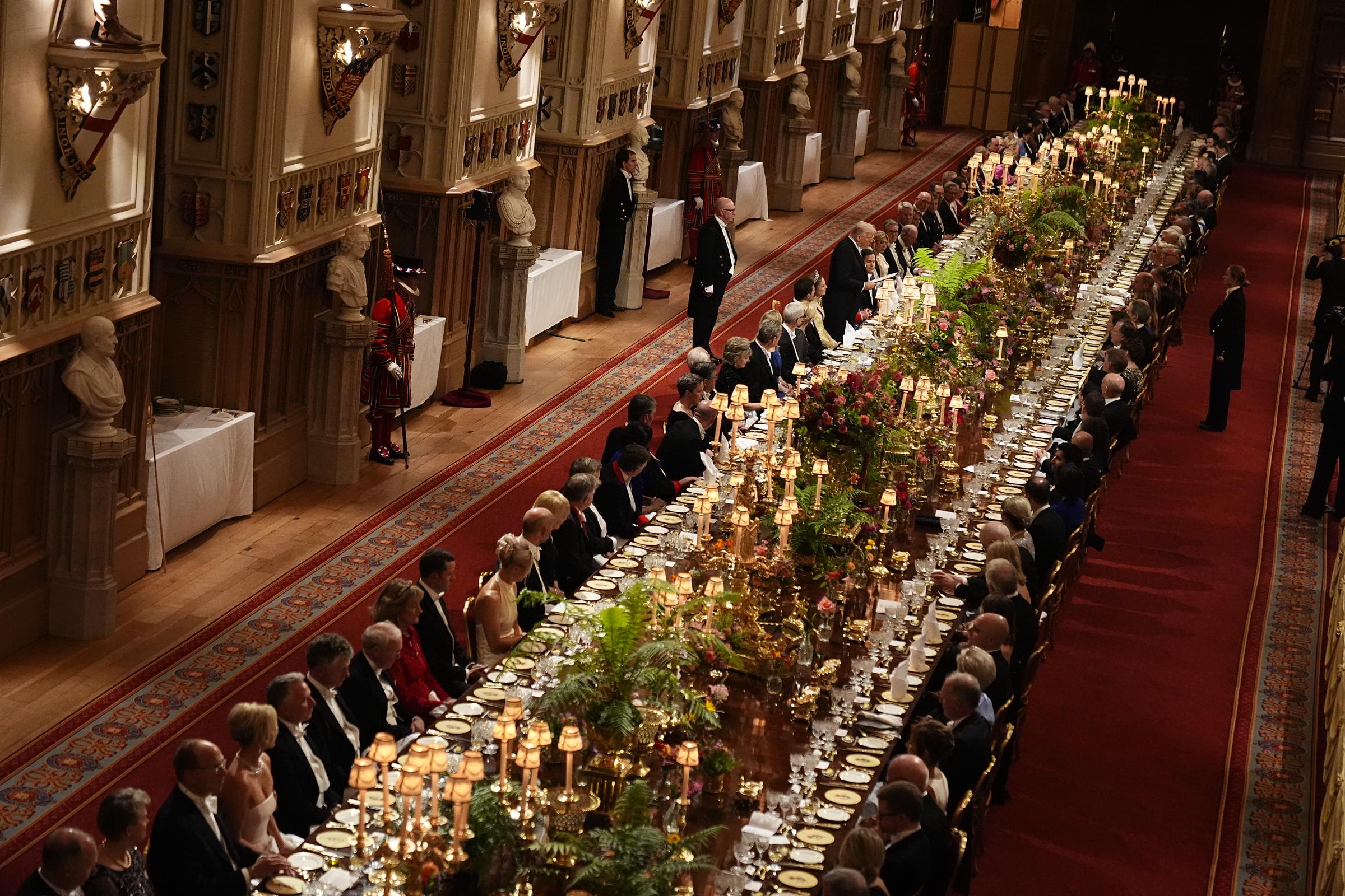 US President Donald Trump gives a speech at the State Banquet hosted by King Charles III and members of the Royal Family at Windsor Castle on September 17, 2025 | Source: Getty Images