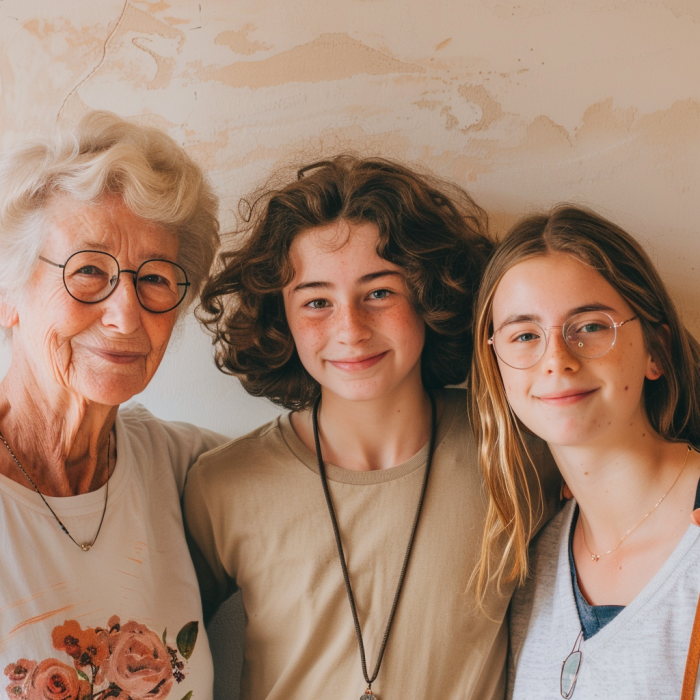 A grandma with her teenage grandchildren | Source: Midjourney