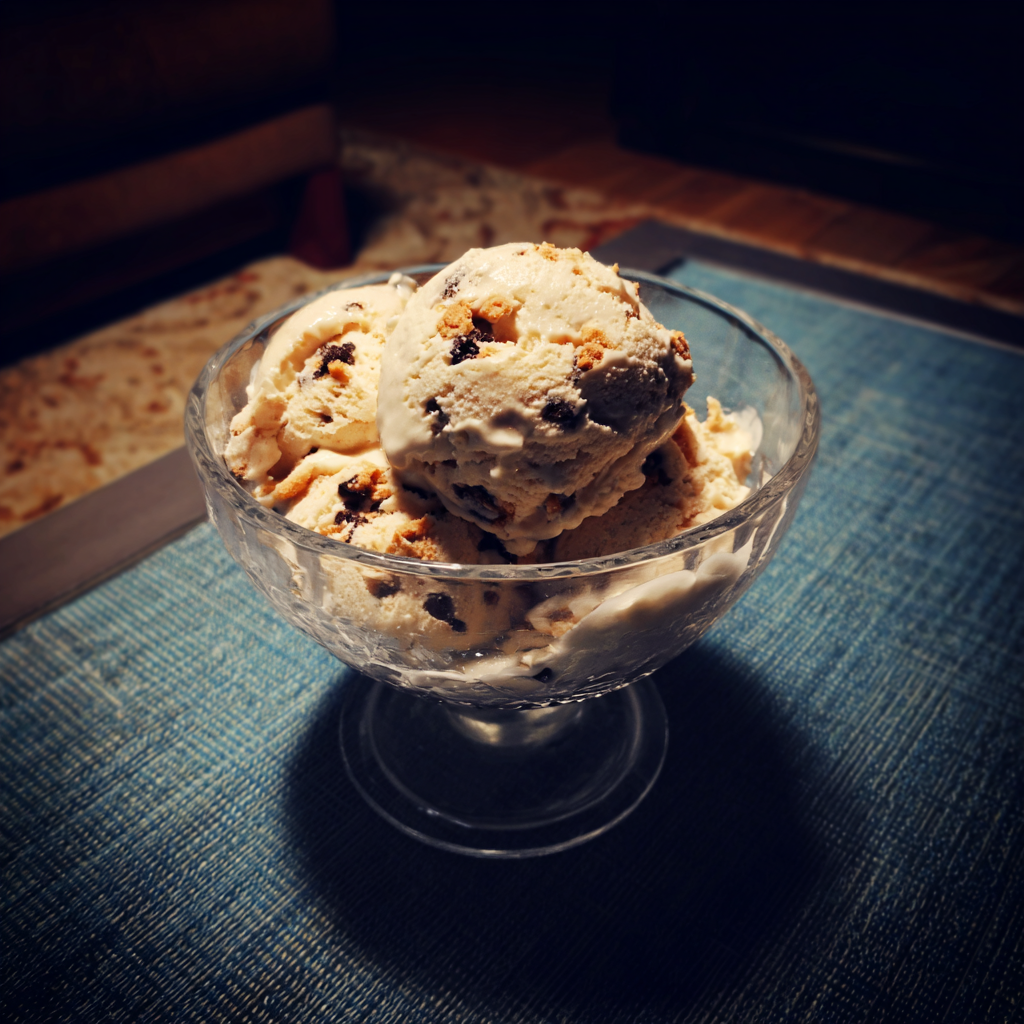 A bowl of ice cream on a coffee table | Source: Midjourney