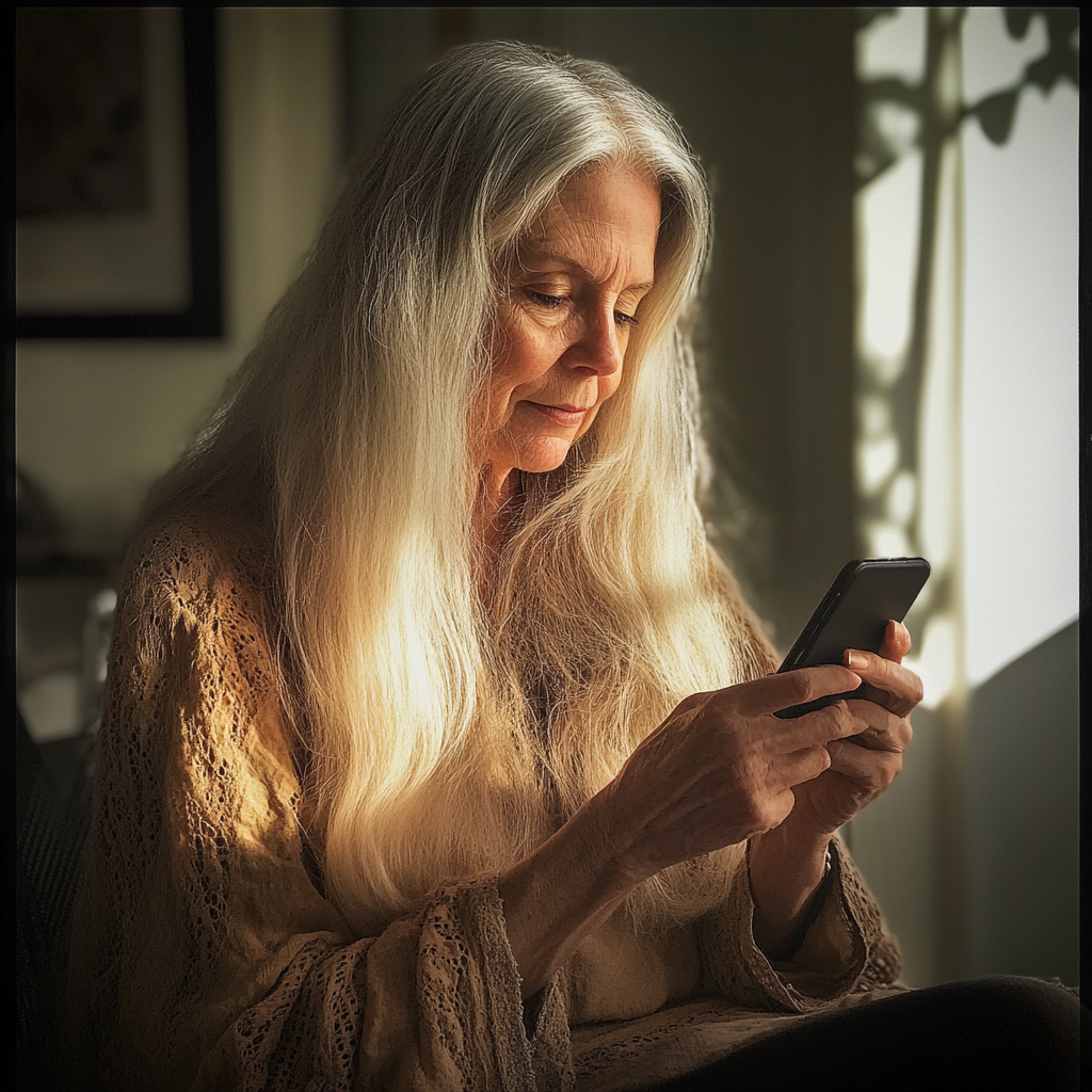 An older woman using a phone | Source: Midjourney