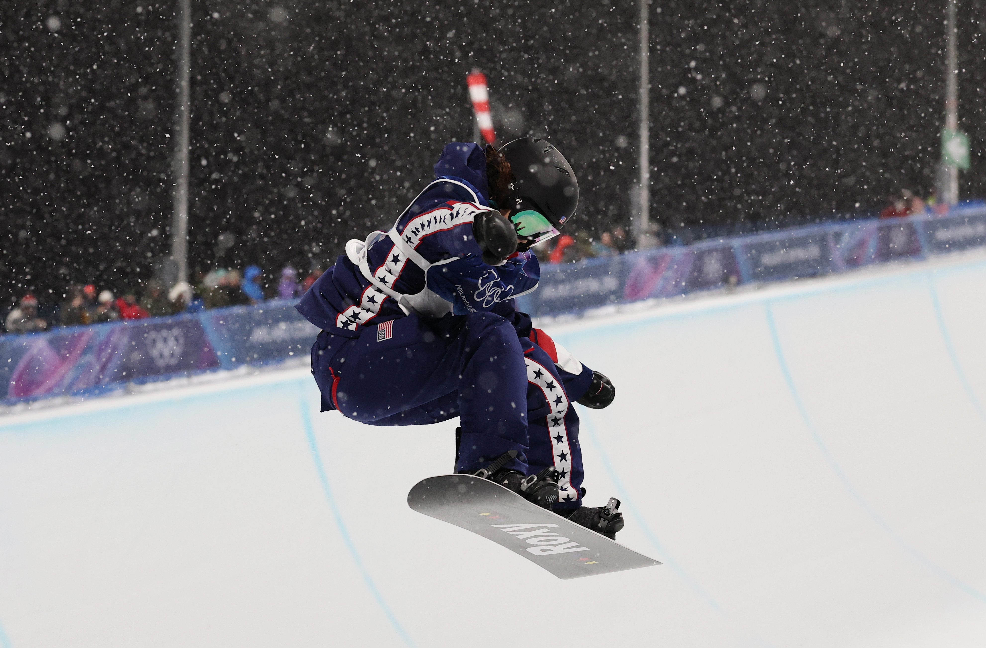 Chloe Kim competes during the Women’s Snowboard Halfpipe during the Winter Olympic Games at Livigno Snow Park on February 12, 2026, in Livigno, Italy | Source: Getty Images