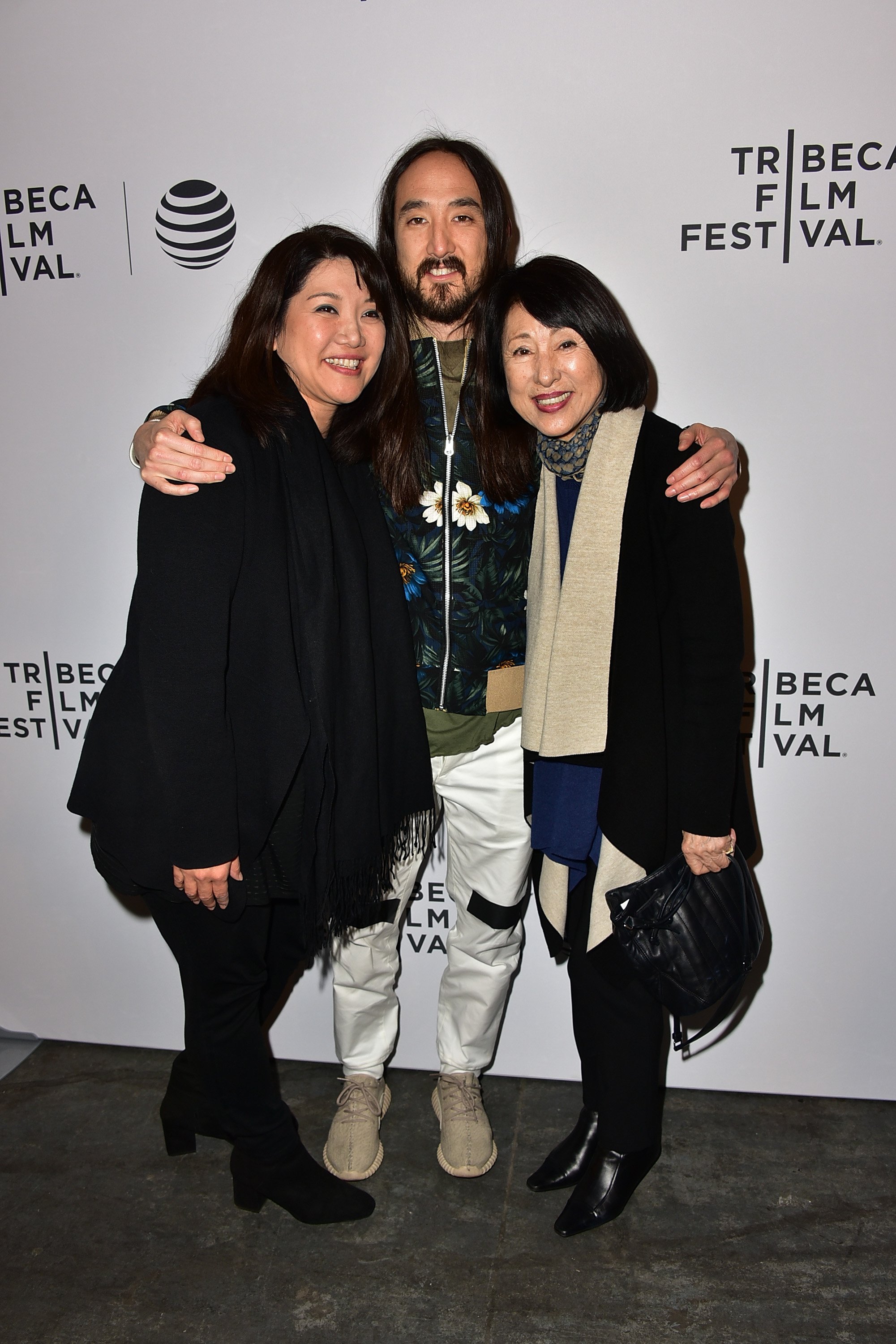 Kana Grace Nootenboom, Steve Aoki, and their mother Chizuru Kobayashi attend the 2016 Tribeca Film Festival on April 15, 2016, in New York City. | Source: Getty Images