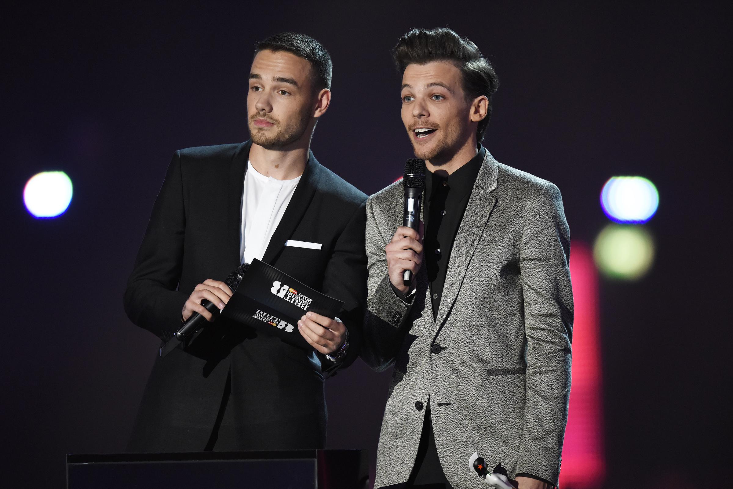 Liam Payne and Louis Tomlinson attend the 2016 BRIT Awards in London on February 24, 2016 | Source: Getty Images