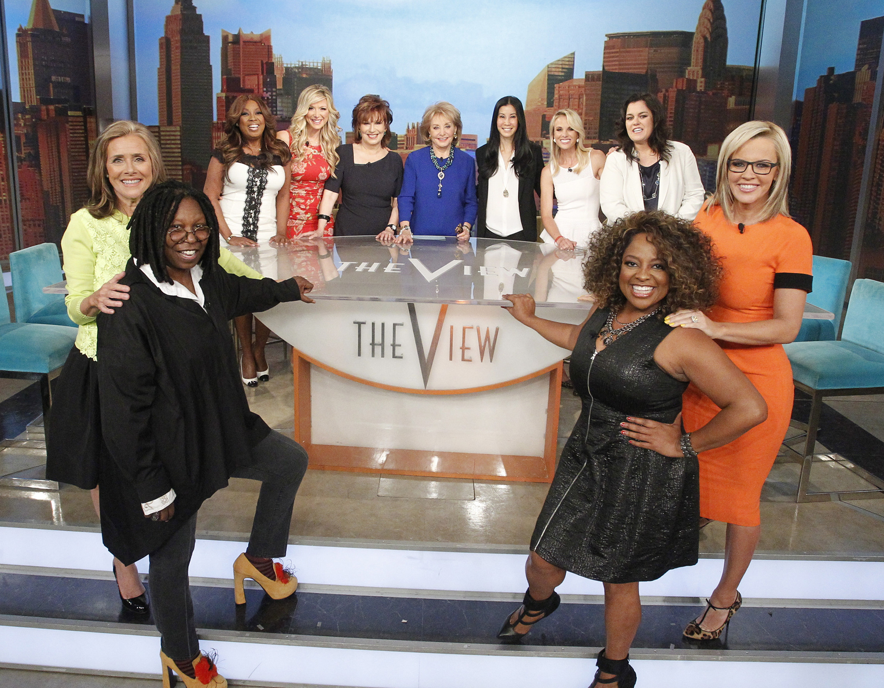 All 11 co-hosts of "The View" sharing the same stage on season 17 on May 15, 2014, to celebrate the show's creator Barbara Walters | Source: Getty Images