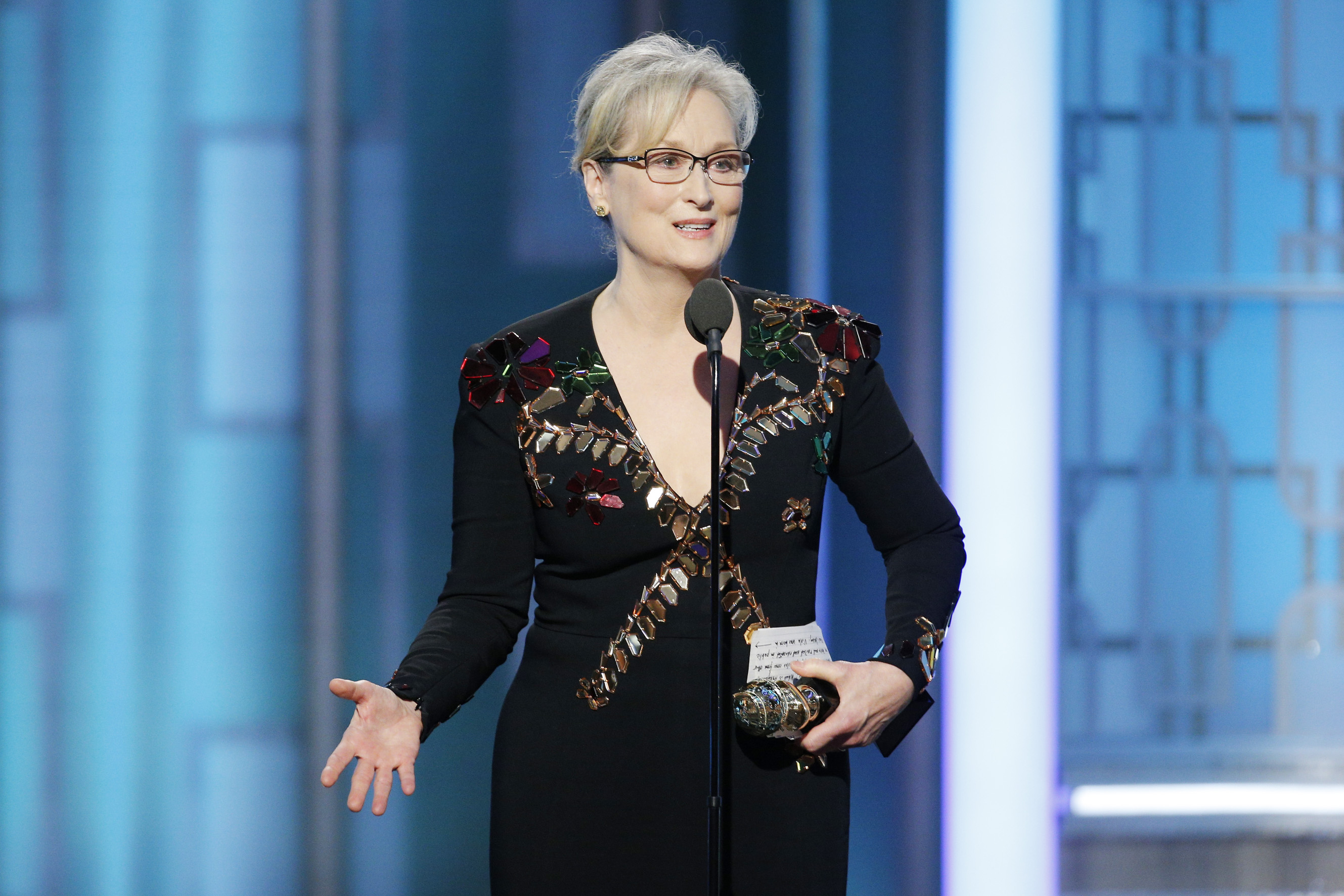 Meryl Streep delivers her Cecil B. DeMille Award acceptance speech at the Golden Globe Awards in Beverly Hills, California, January 8, 2017 | Source: Getty Images