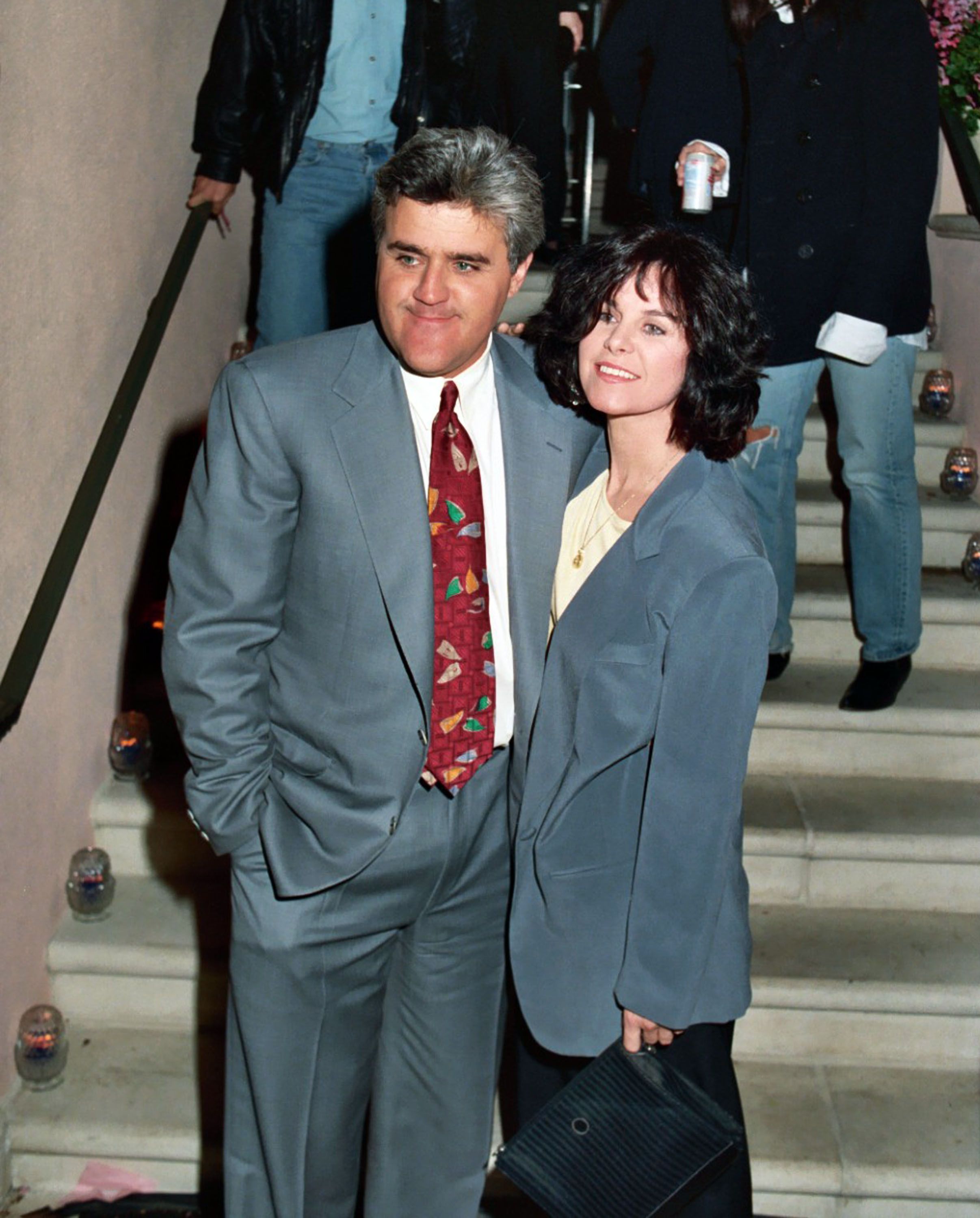 Jay and Mavis Leno during Poolside Cocktail Party for Kelly Klein's Book, "Pools" in Beverly Hills, California, on November 19, 1992. | Source: Getty Images
