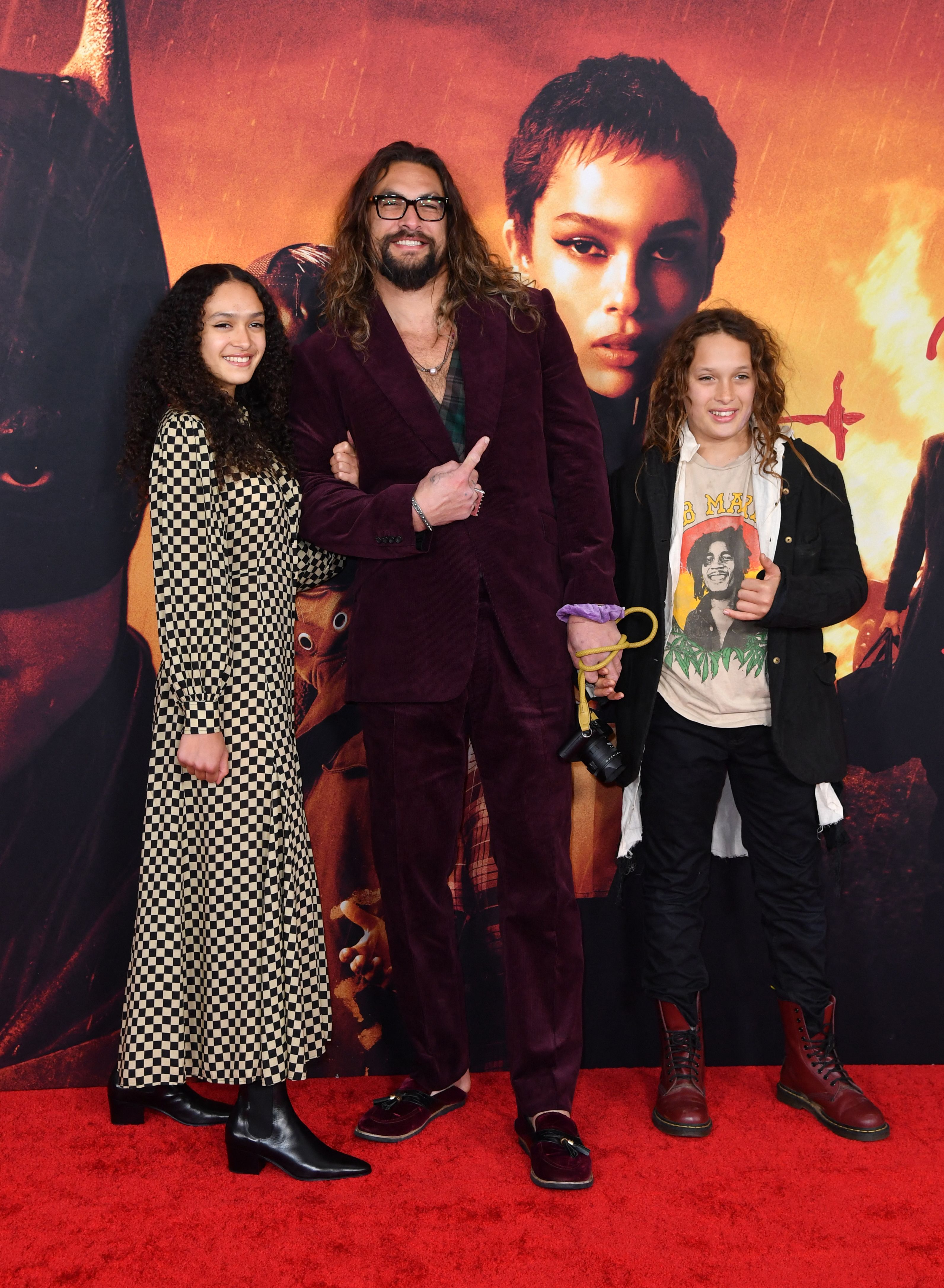 Lola Momoa, Jason Momoa and Nakoa-Wolf Momoa at the world premiere of "The Batman," 2022 | Source: Getty Images