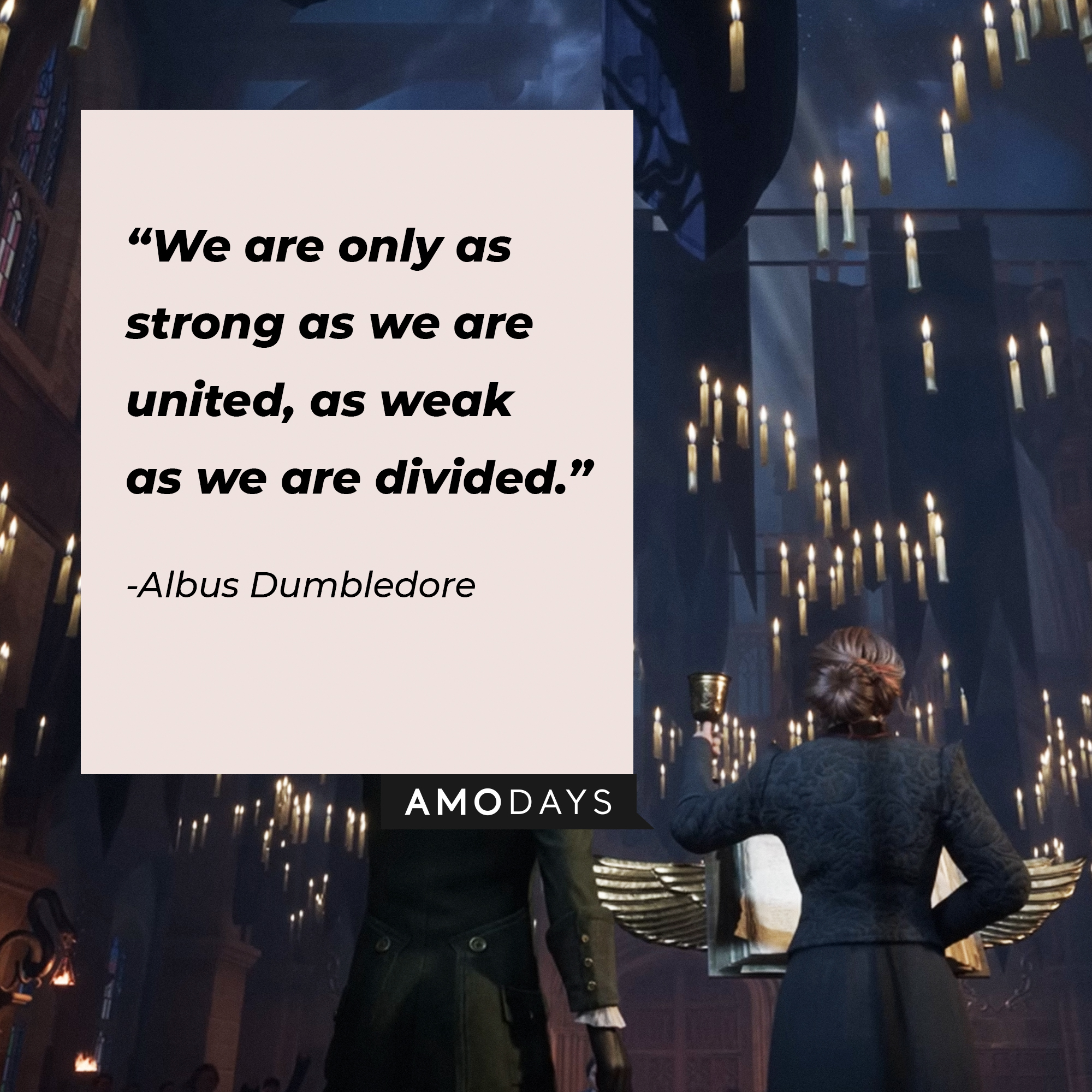 Albus Dumbledore's quote: "We are only as strong as we are united, as weak as we are divided." | Source: Youtube.com/HogwartsLegacy