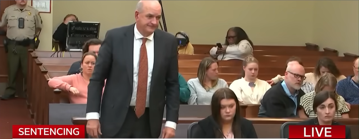 Trinity Poague and her team of defense attorneys, as seen from a video post dated December 5, 2025. | Source: YouTube/COURTTV
