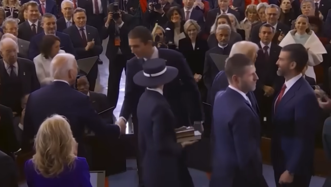 Barron Trump shakes hands with Joe Biden during the inauguration of President Donald Trump in January 2025 | Source: YouTube/@nypost