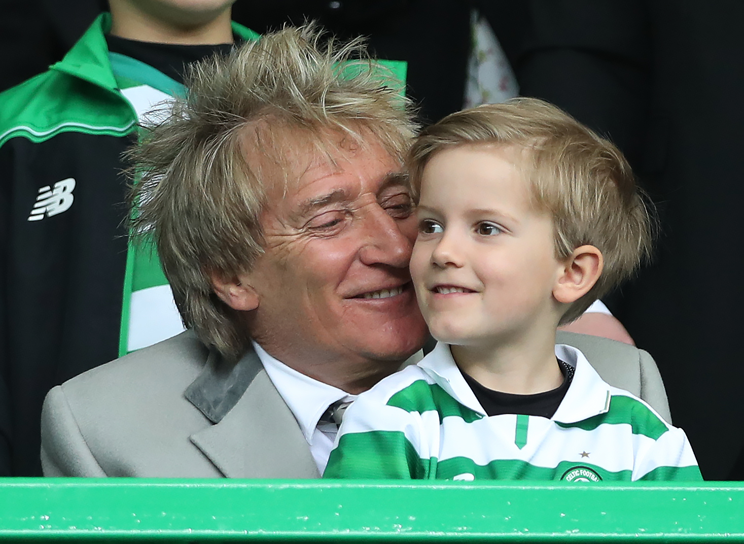 Rod Stewart and son Aiden Stewart are seen during the Ladbrokes Scottish Premiership match between Celtic and Rangers at Celtic Park on March 12, 2017 in Glasgow, Scotland | Source: Getty Images