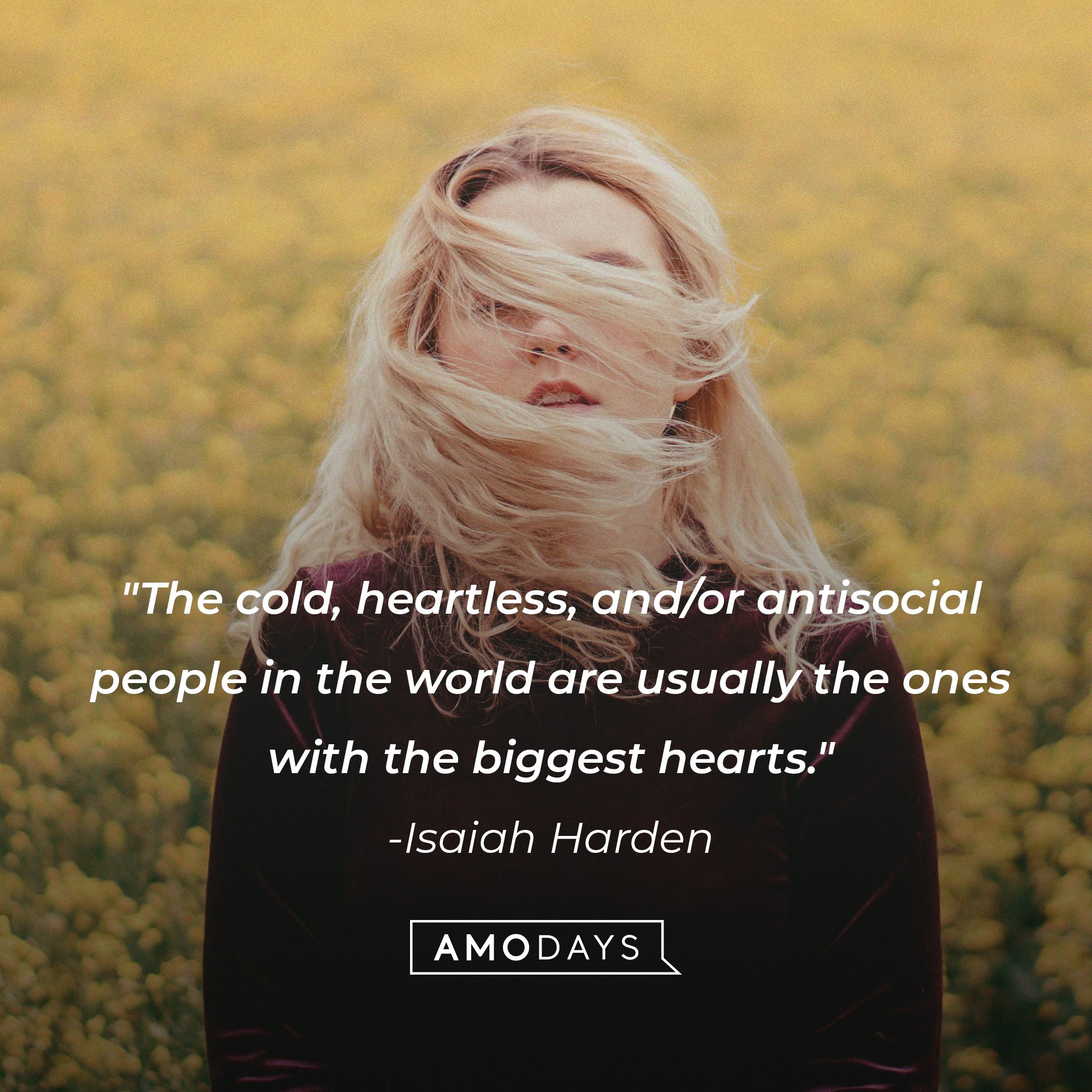 Isaiah Harden's quote: "The cold, heartless, and/or antisocial people in the world are usually the ones with the biggest hearts." | Image: AmoDays