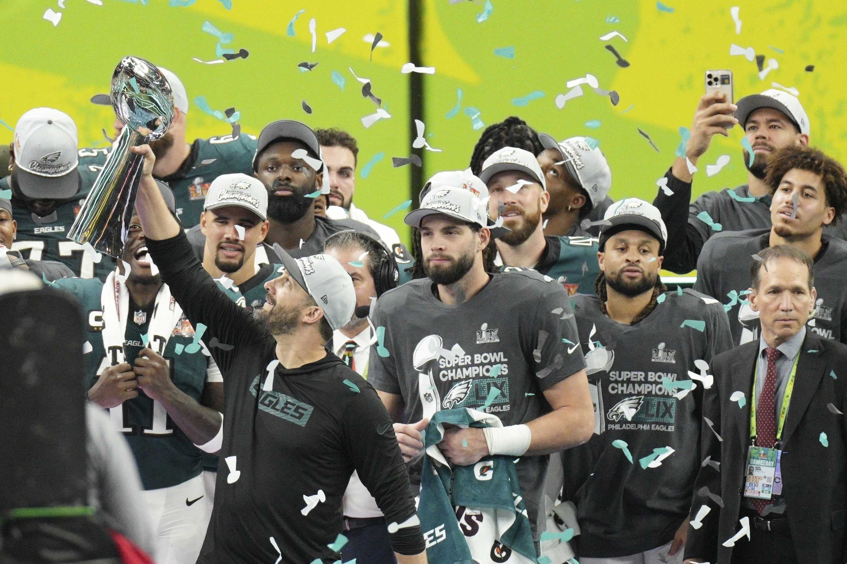 Philadelphia Eagles head coach Nick Sirianni holding the Lombardi Trophy during Super Bowl LIX between the Philadelphia Eagles and the Kansas City Chiefs on February 9, 2025, at Caesars Superdome in New Orleans, Louisiana. | Source: Getty Images