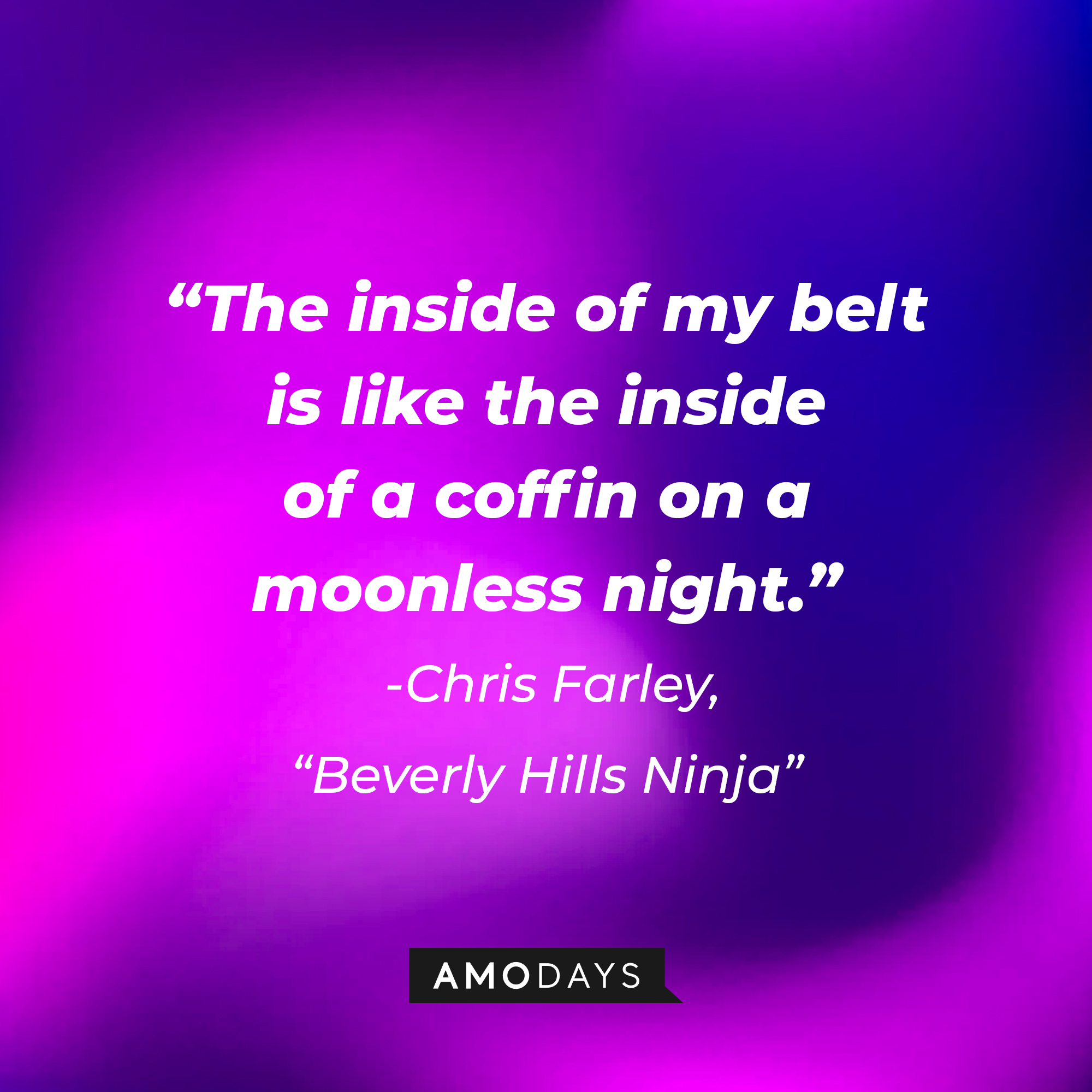Chris Farley's “Beverly Hills Ninja" quote: “The inside of my belt is like the inside of a coffin on a moonless night.” | Source: Amodays