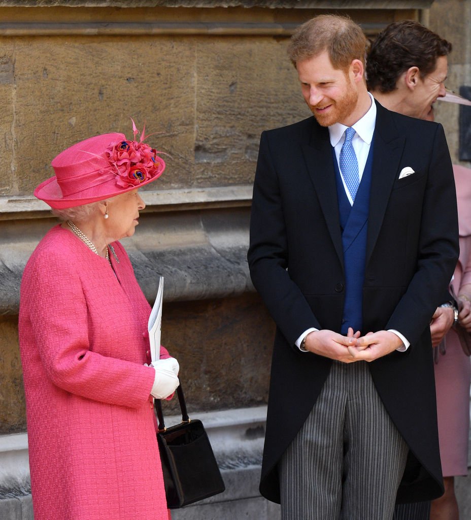 Queen Elizabeth II and Prince Harry, Duke of Sussex attend the wedding of Lady Gabriella Windsor and Thomas Kingston at St George's Chapel on May 18, 2019 in Windsor, England | Photo: Getty Images