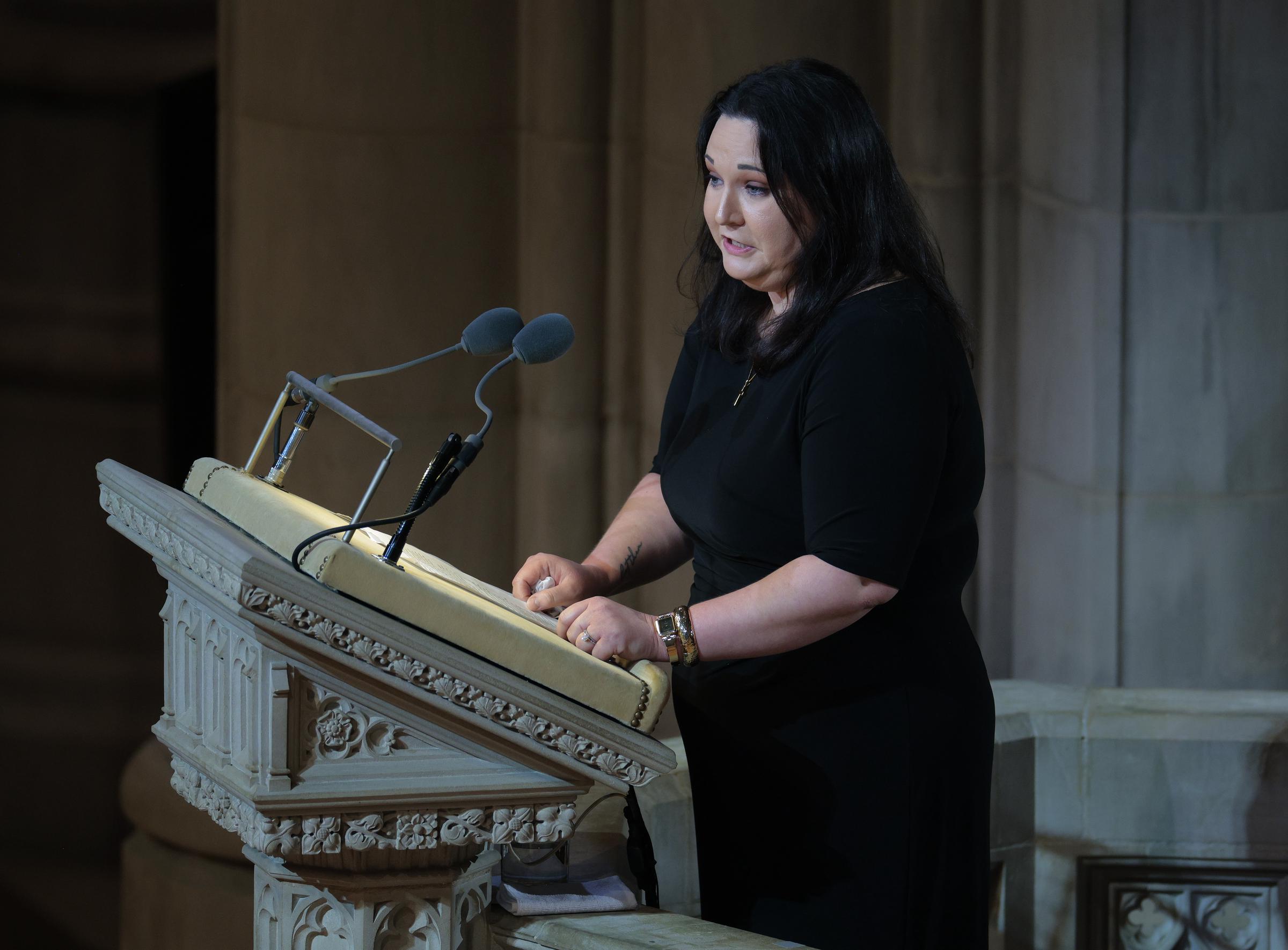 His niece shared what he meant to the family and reflected on his personal impact. In this photo, Emillie Boggs Roberts delivered remarks during the funeral service at the Washington National Cathedral on July 28, 2026, in Washington, D.C. | Source: Getty Images
