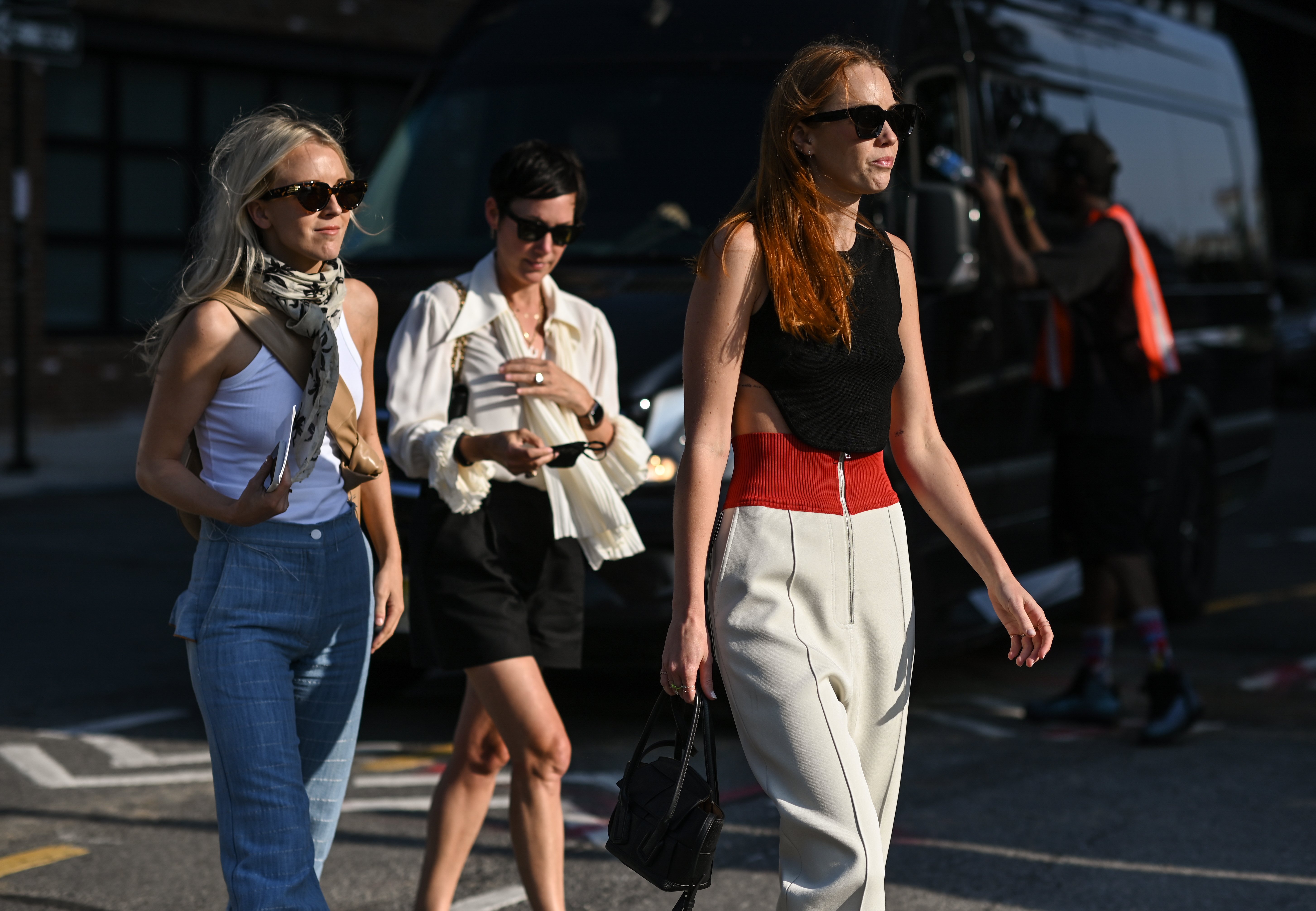 Bianca Lane, Beth Buccini and Tiernan Cowling are seen outside the Peter Do show during New York Fashion Week S/S 22 in New York City on September 08, 2021 | Source: Getty Images