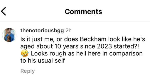 A comment left under an Instagram post made by David Beckham in March 2023 | Source: instagram.com/davidbeckham/