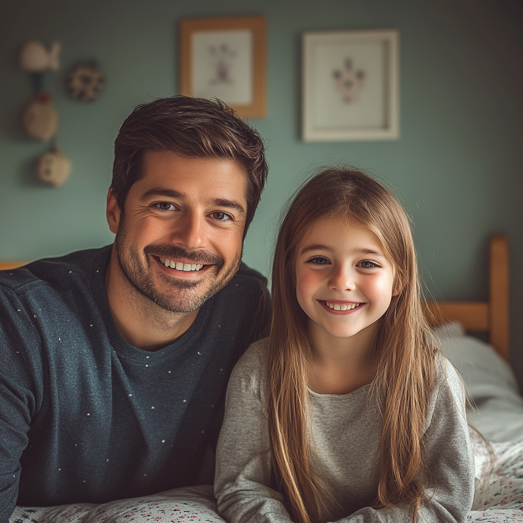 A father with his daughter in her bedroom | Source: Midjourney