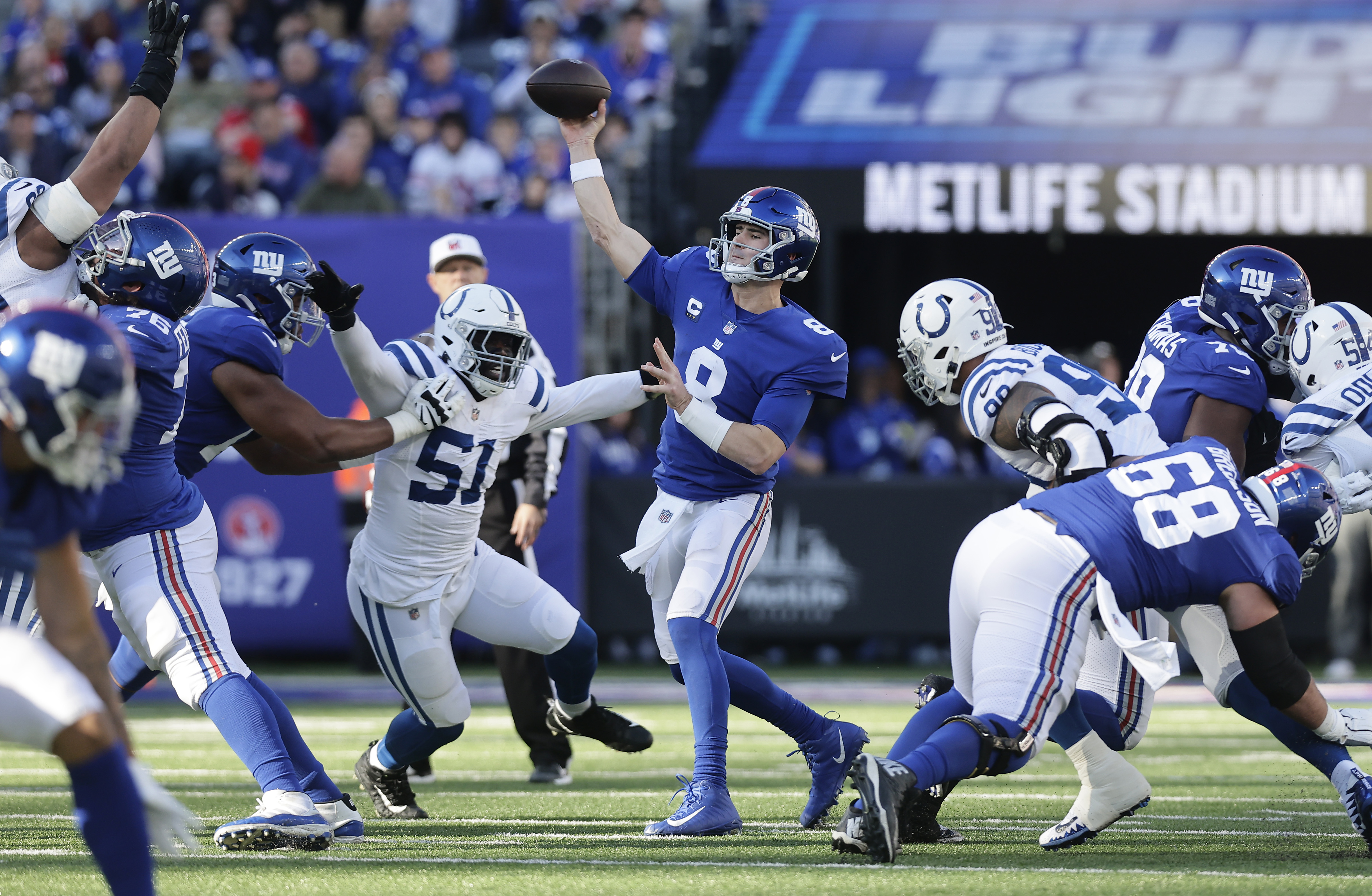 New York Giants play against the Indianapolis Colts at MetLife Stadium on January 1, 2023 | Source: Getty Images