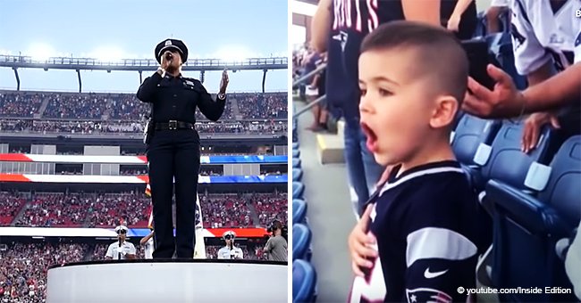 Little Boy Stole the Show at Football Game, Loudly Singing National Anthem with All His Might