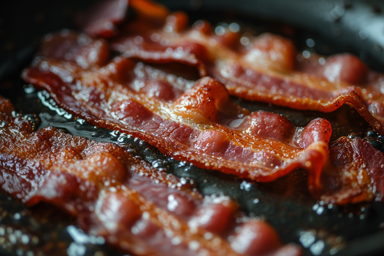 Crispy bacon in a pan | Source: Midjourney