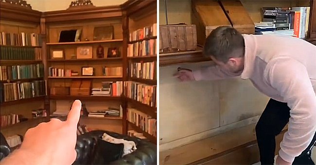 A man points out a bookshelf that was hiding mysterious rooms in his house | Photo: Instagram/freddygoodallofficial