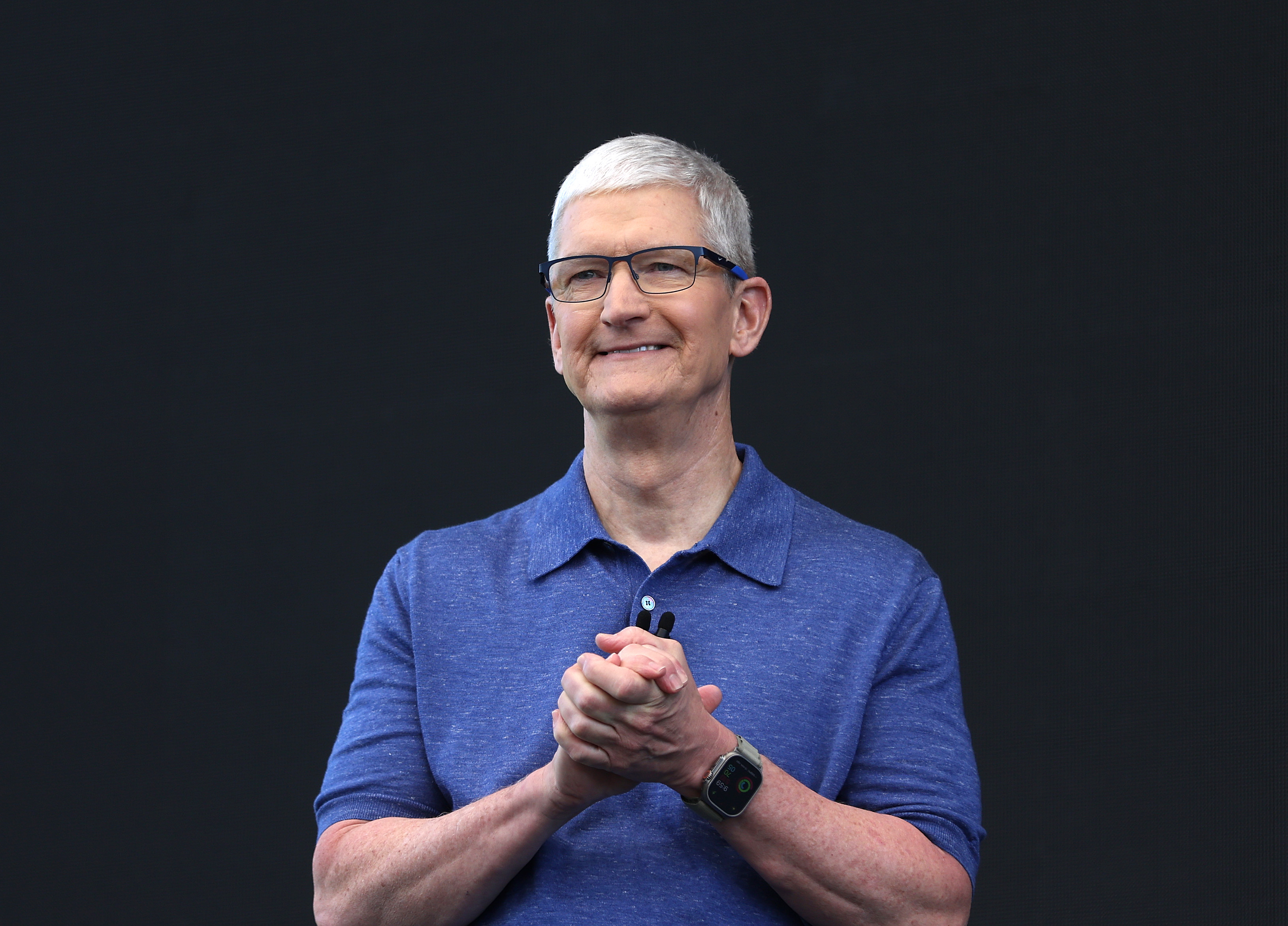 Tim Cook delivers remarks at the start of the Apple Worldwide Developers Conference (WWDC) on June 10, 2024 in Cupertino, California | Source: Getty Images