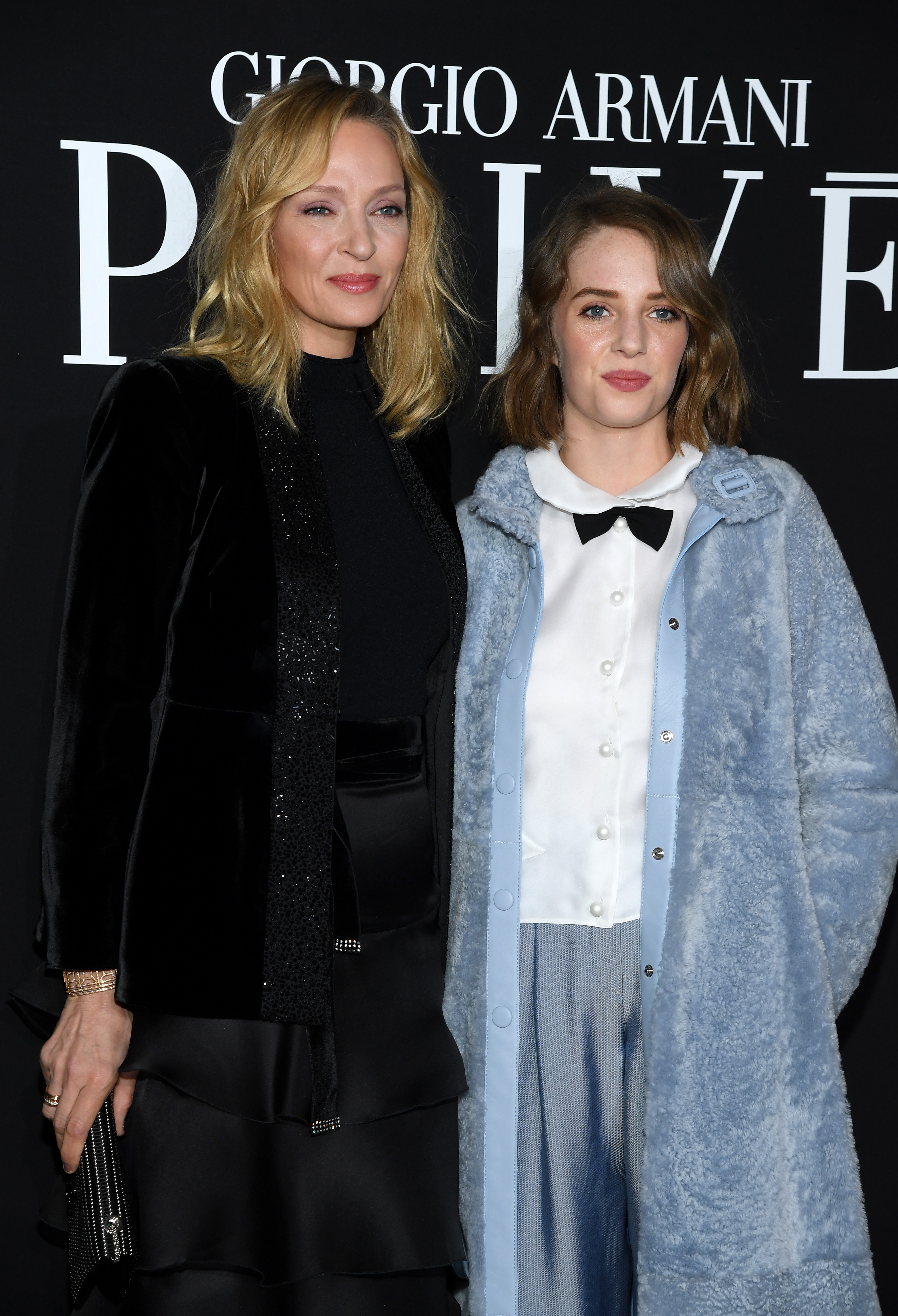 Uma Thurman and Maya Hawke at the Giorgio Armani Prive Haute Couture Spring Summer show as part of Paris Fashion Week on January 22, 2019, in Paris, France | Source: Getty Images