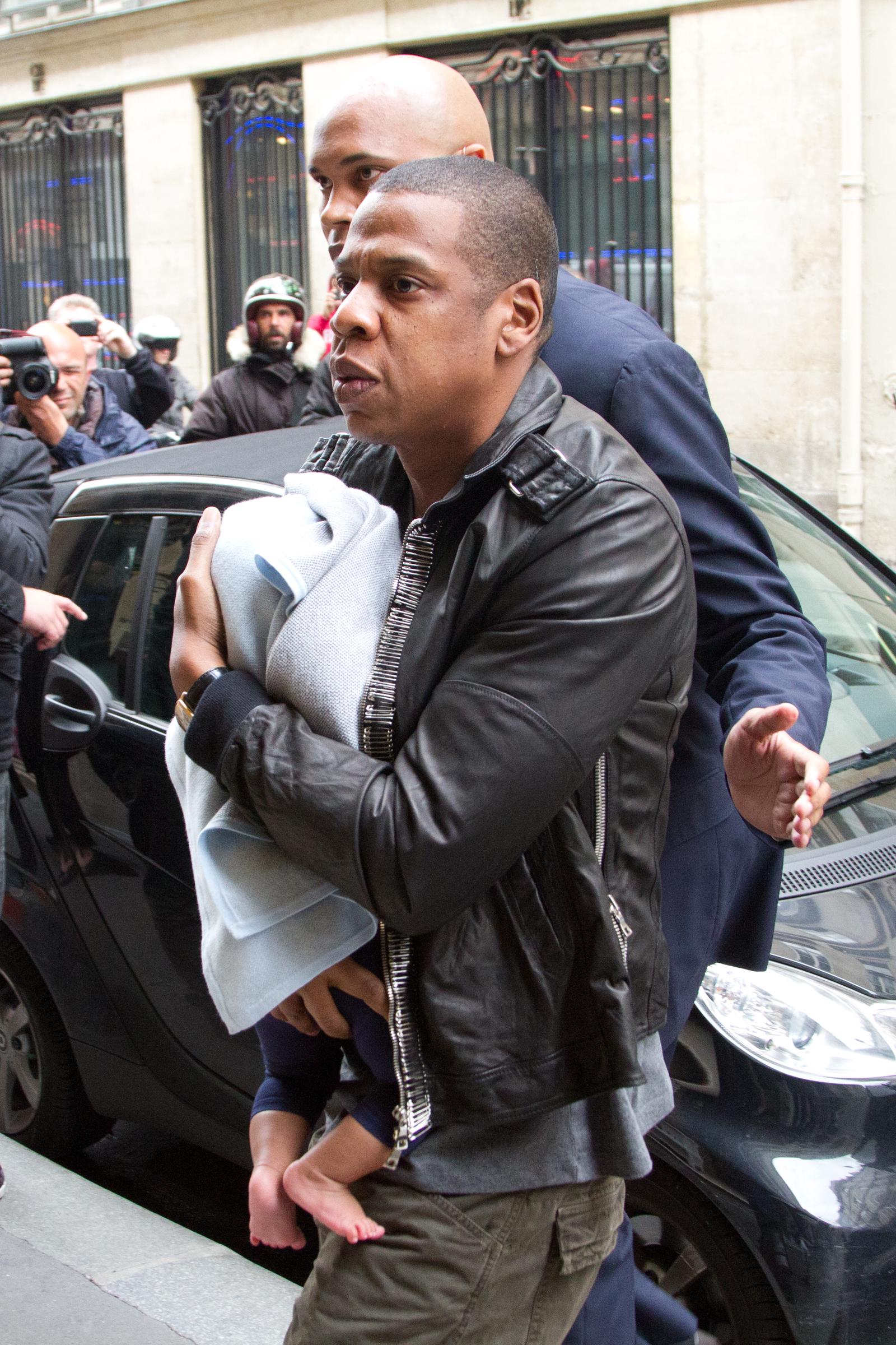 Jay-Z and Blue Ivy Carter arrive at the MEURICE hotel on June 4, 2012, in Paris, France. | Source: Getty Images