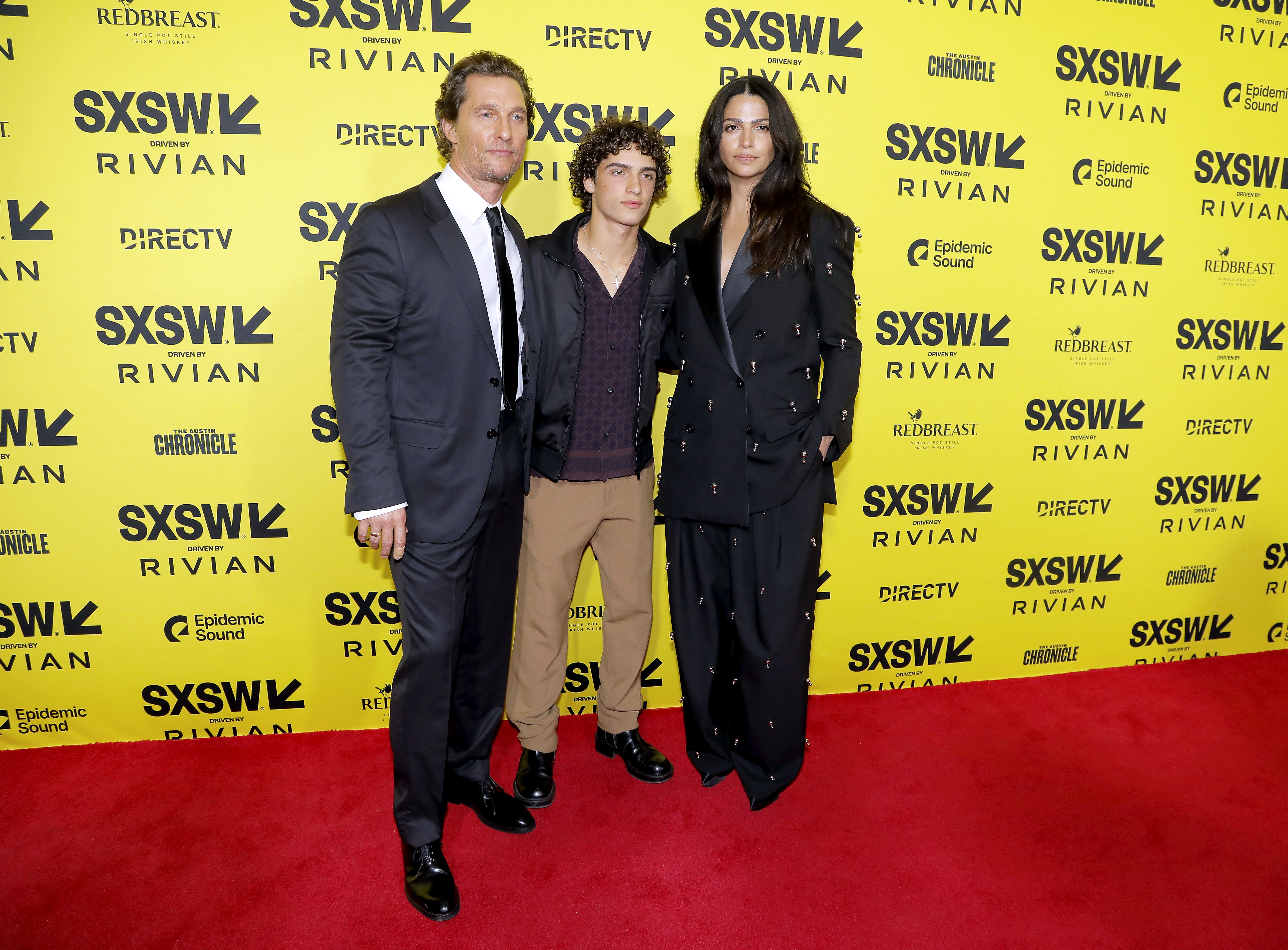 Matthew McConaughey, Levi Alves McConaughey, and Camila Alves are photographed at "The Rivals Of Amziah King" world premiere during the 2025 SXSW Conference and Festival at The Paramount Theatre on March 10, 2025, in Austin, Texas | Source: Getty Images