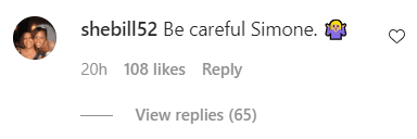 A screenshot of a fan's comment on Simone Biles' post on her Instagram page | Photo: instagram.com/simonebiles/