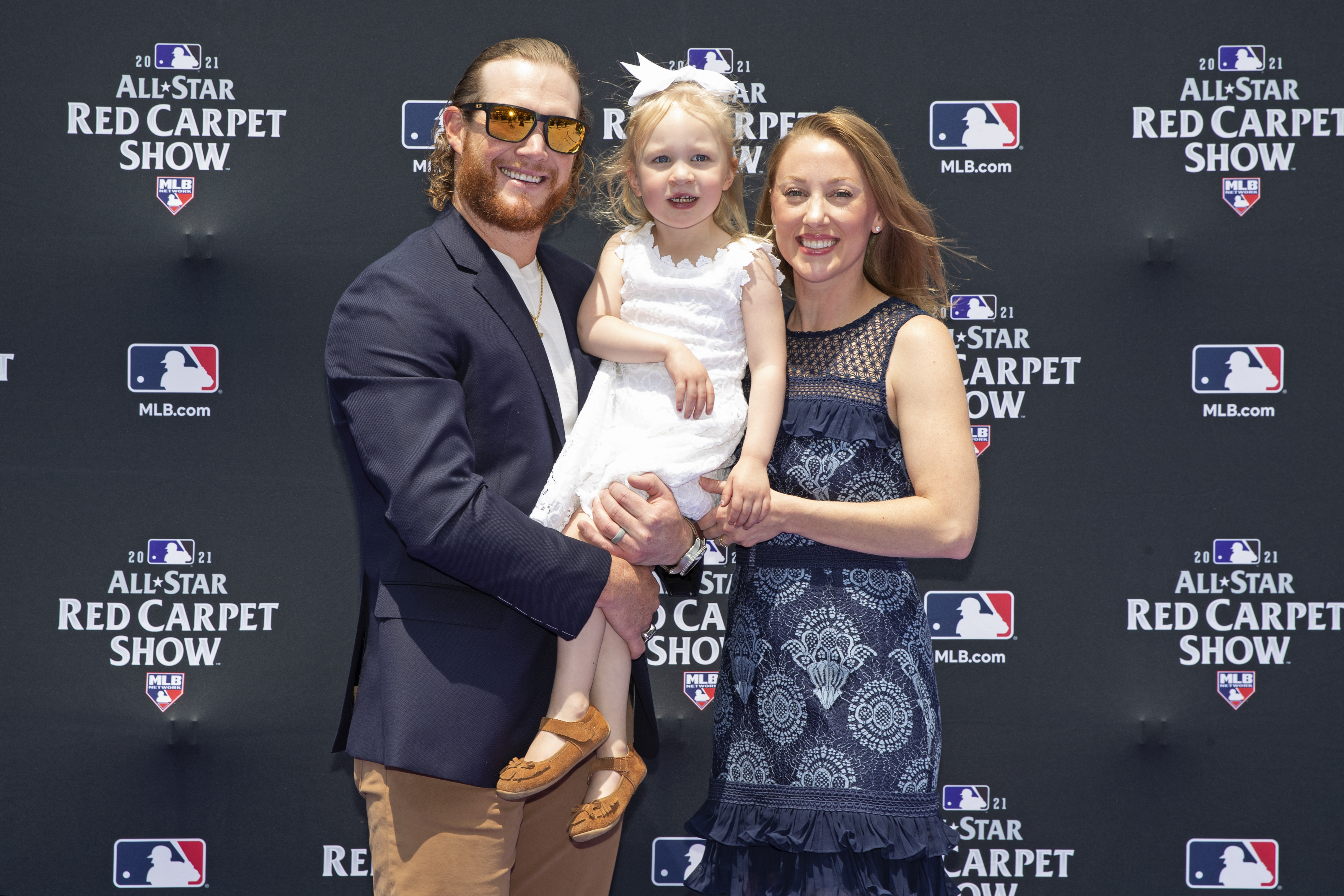 Craig Kimbrel and Ashley Holt Kimbrel with their daughter Lydia Joy Kimbrel attend the MLB All-Star Red Carpet Show at Downtown Colorado on July 13, 2021, in Denver, Colorado. | Source: Getty Images