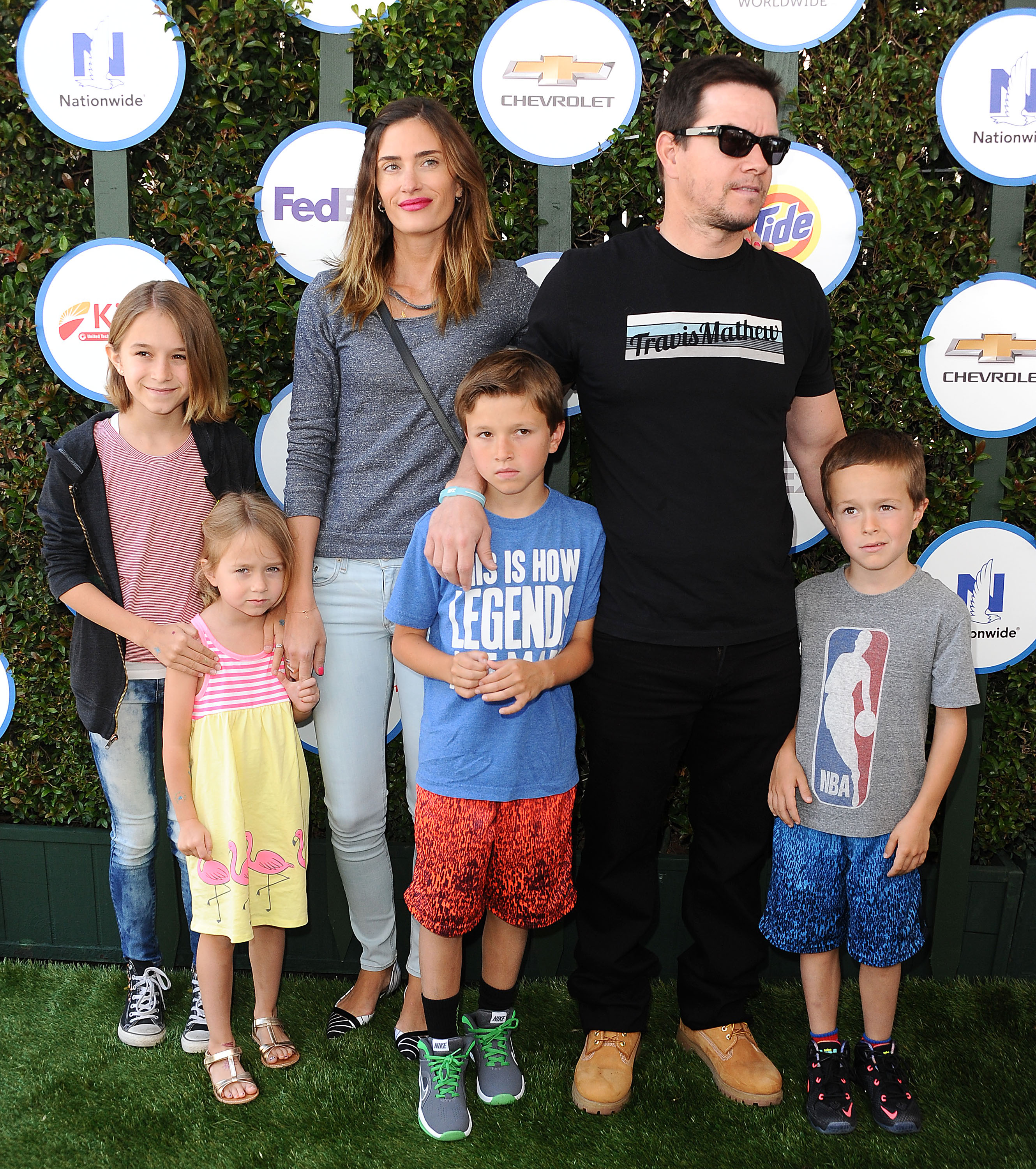 Rhea Durham, Mark, Brendan Joseph, Grace Margaret, Ella Rae, and Michael Wahlberg attend Safe Kids Day at The Lot on April 26, 2015 in West Hollywood, California | Source: Getty Images