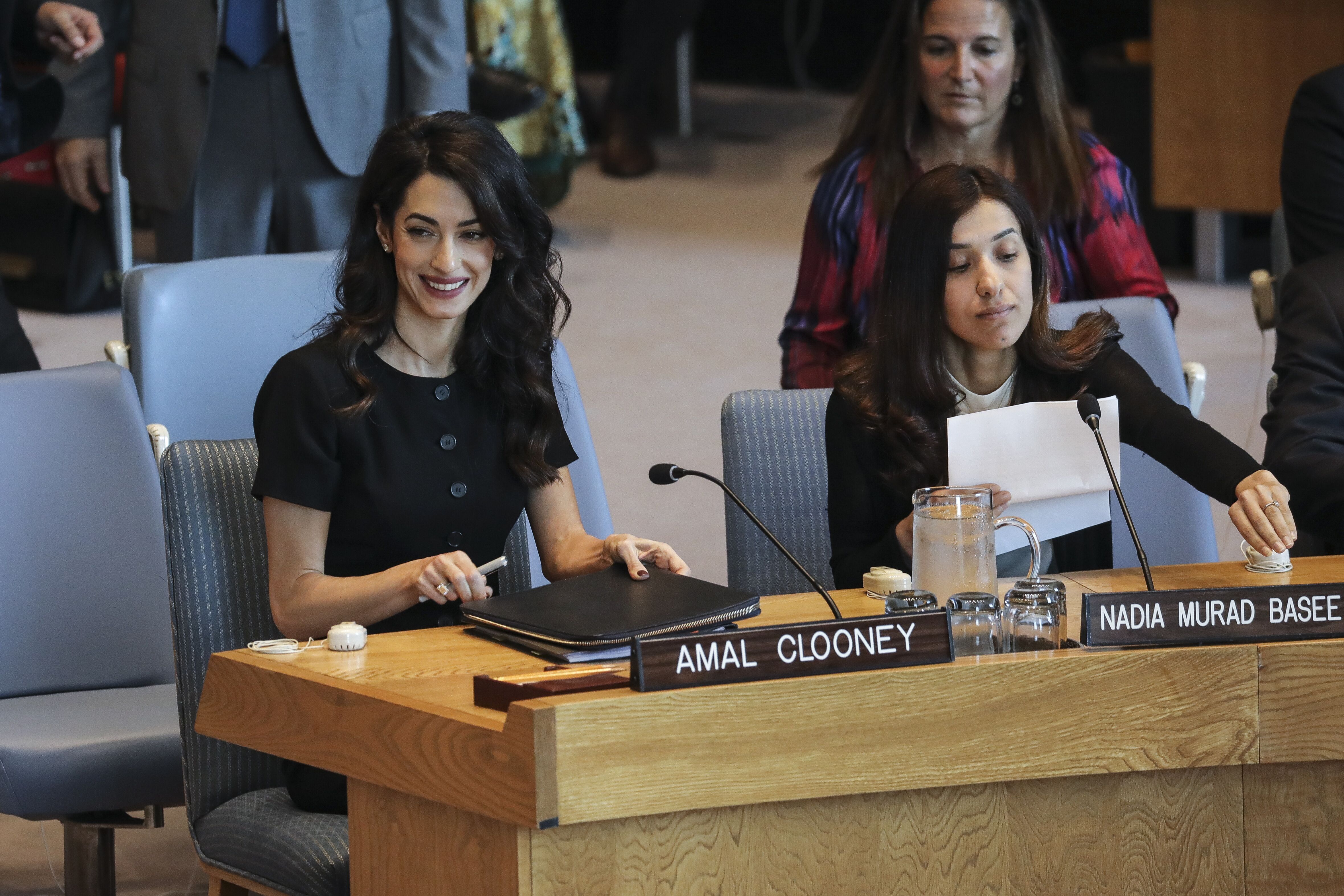  Amal Clooney and Iraqi human rights activist Nadia Murad Basee Taha attend a United Nations Security Council meeting at U.N. headquarters in 2019 in New York | Source: Getty Images