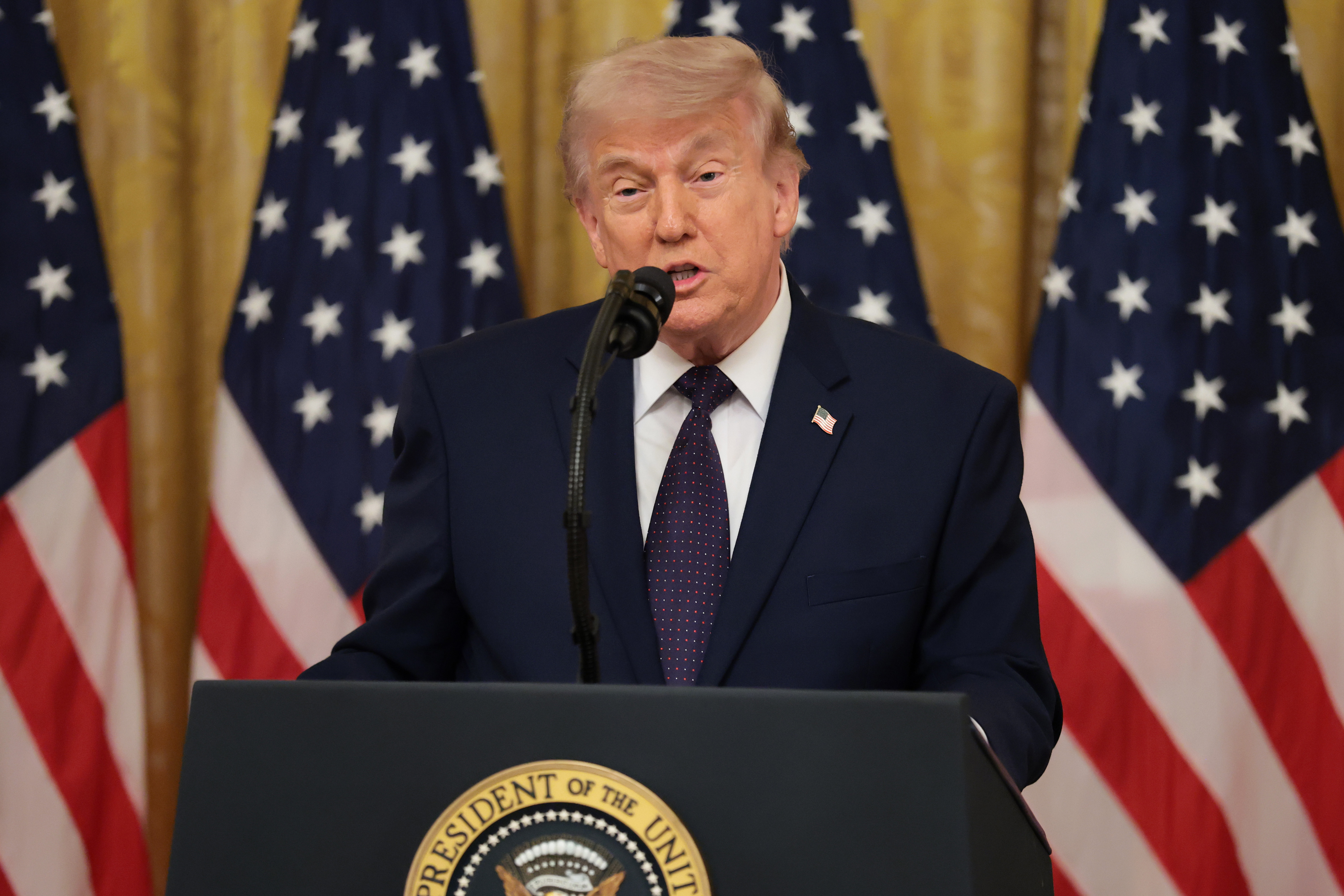 Donald Trump speaking at the swearing-in ceremony for the new Chairman of the Federal Reserve in Washington, D.C., on May 22, 2026. | Source: Getty Images